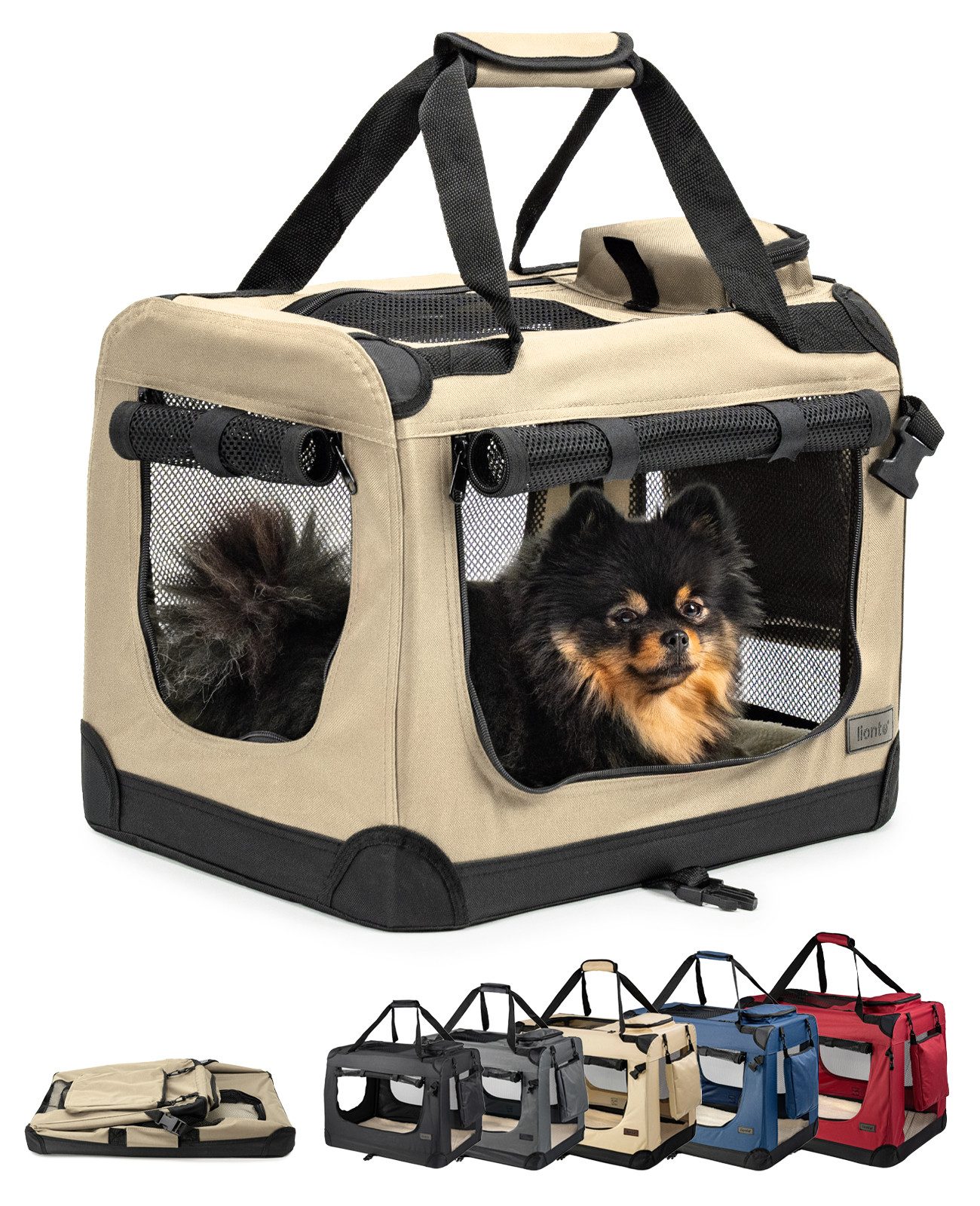 lionto Tiertransportbox lionto Hundetransportbox aus Textil, 50x34x36 cm, beige, 50 cm x 36 cm x 34 cm, beige