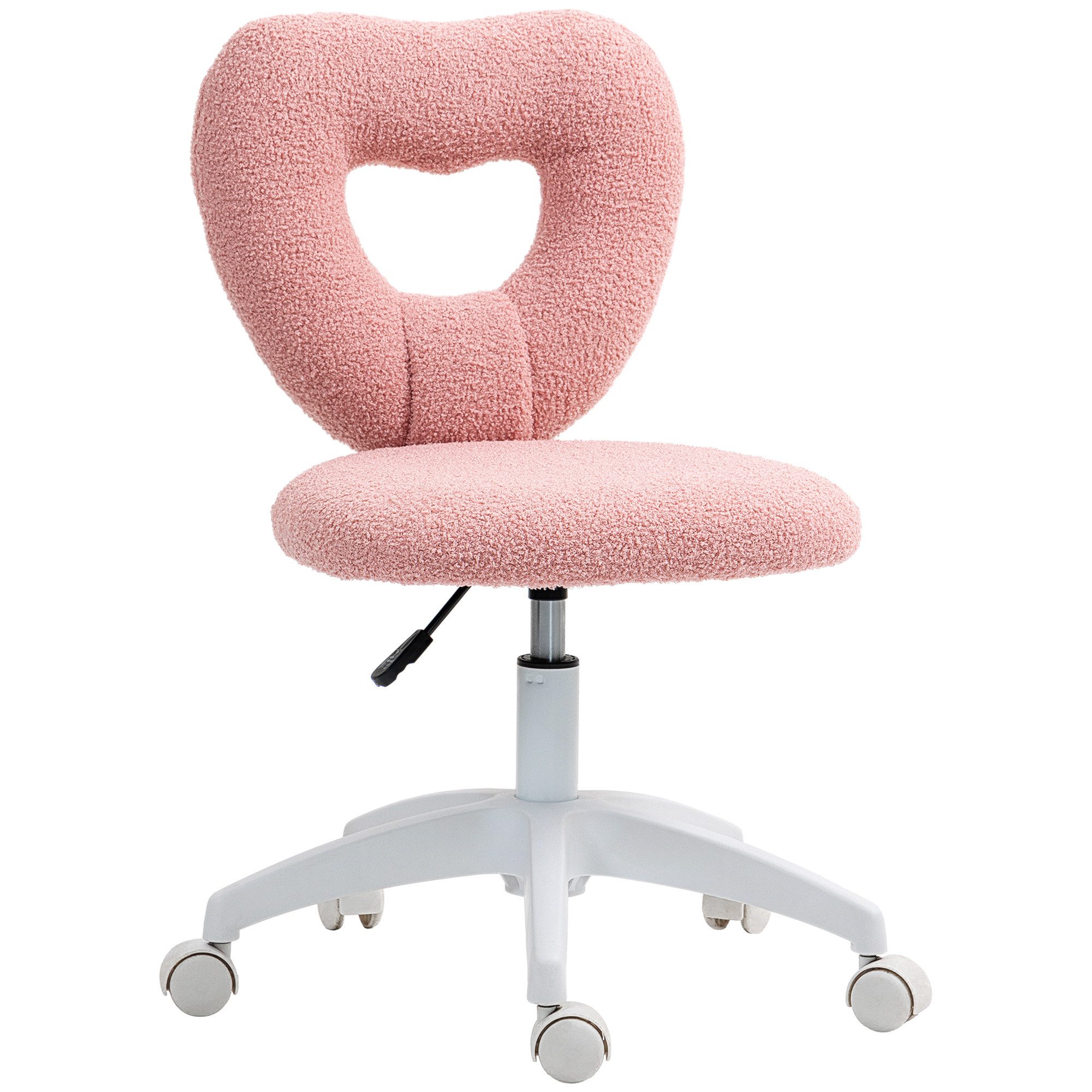 OKWISH Bürostuhl Schreibtischstuhl in Rosa, Teddy-Fleece mit herzförmiger Rückenlehne (Schminktisch-Stuhl Höhenverstellbarer Drehstuhl ohne Armlehnen für Homeoffice, 1 St), für Arbeitszimmer, Schlafzimmer & Büro, weich & komfortabel