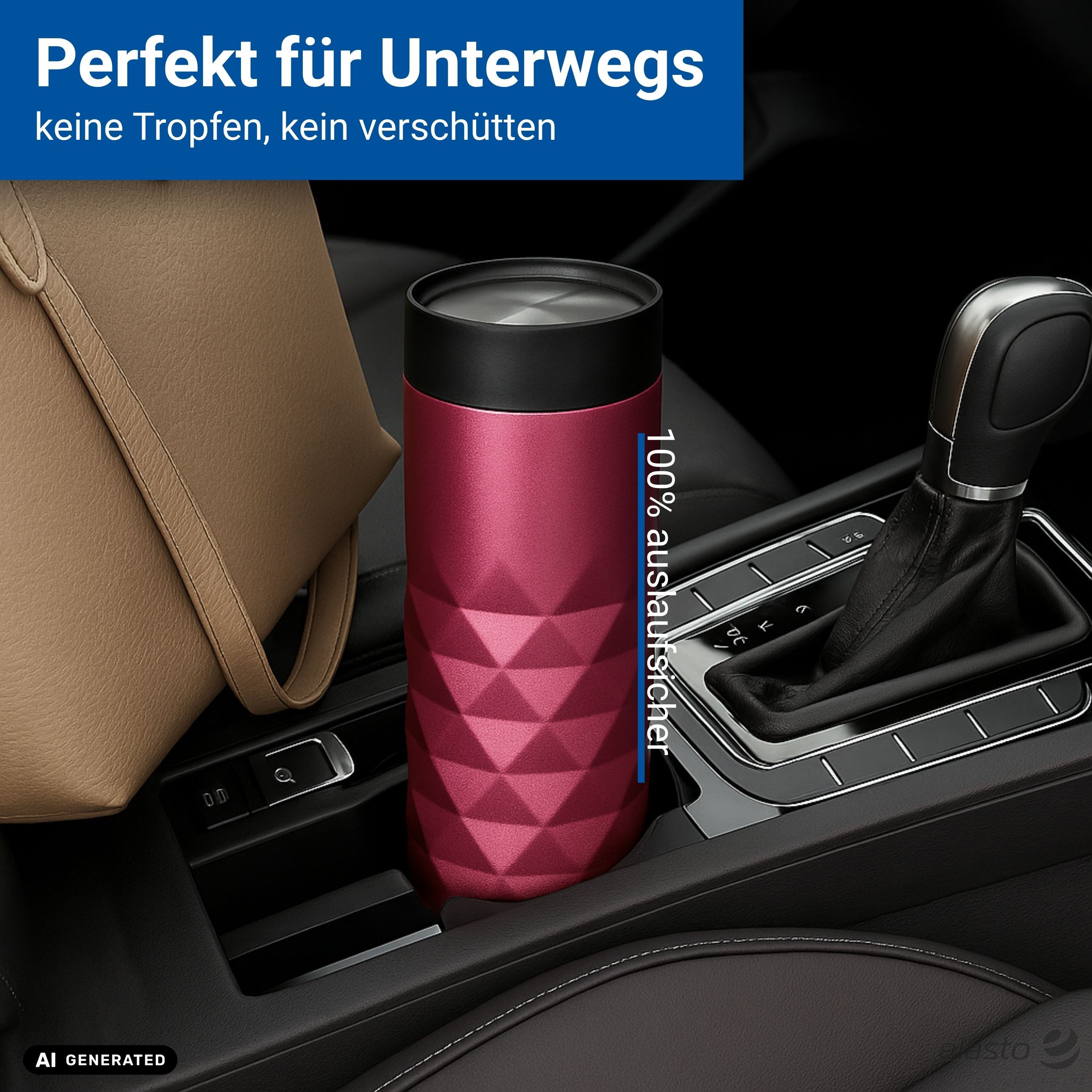 elasto Coffee-to-go-Becher Diamond 360 auslaufsicherer Thermobecher 450 ml, Kaffeebecher to go, Doppelwand, Leicht, Robust, 360 Grad Deckel – Bild 5 von 5