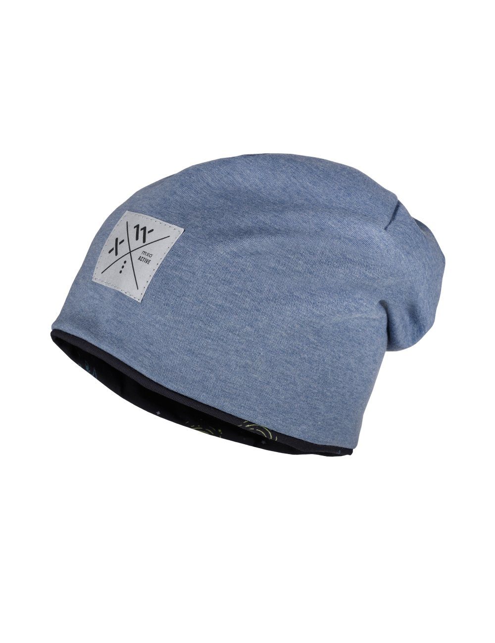 MAXIMO Beanie Refle MINI-Beanie, jeansmeliert/nachtblau-weltall in Made bedruckt/Uni, Germany Jersey reversible