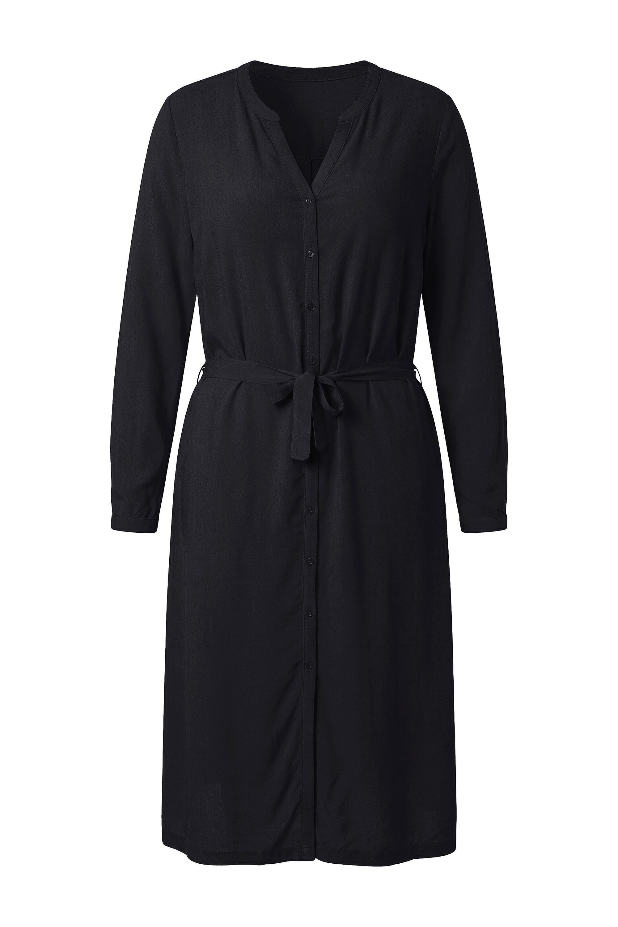 MIAMODA Jerseykleid Midikleid A-Linie Bindegürtel Knopfleiste Langarm