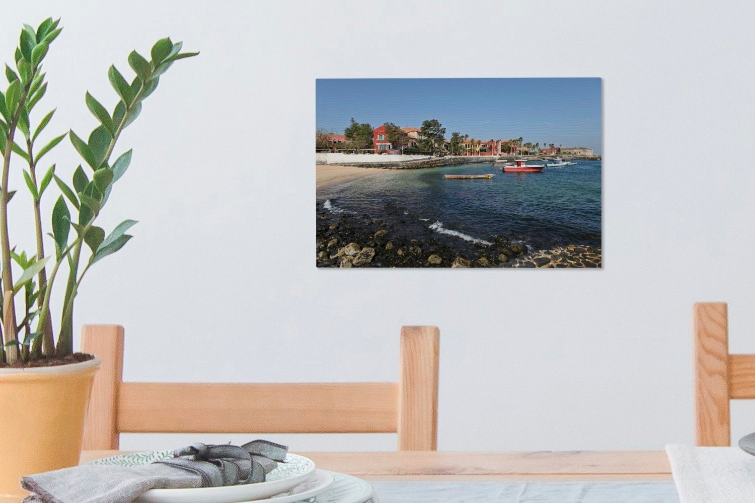 30x20 Wandbild OneMillionCanvasses® Küste Wanddeko, im St), Leinwandbild Die Insel Senegal, cm der Gorée (1 Aufhängefertig, Leinwandbilder,