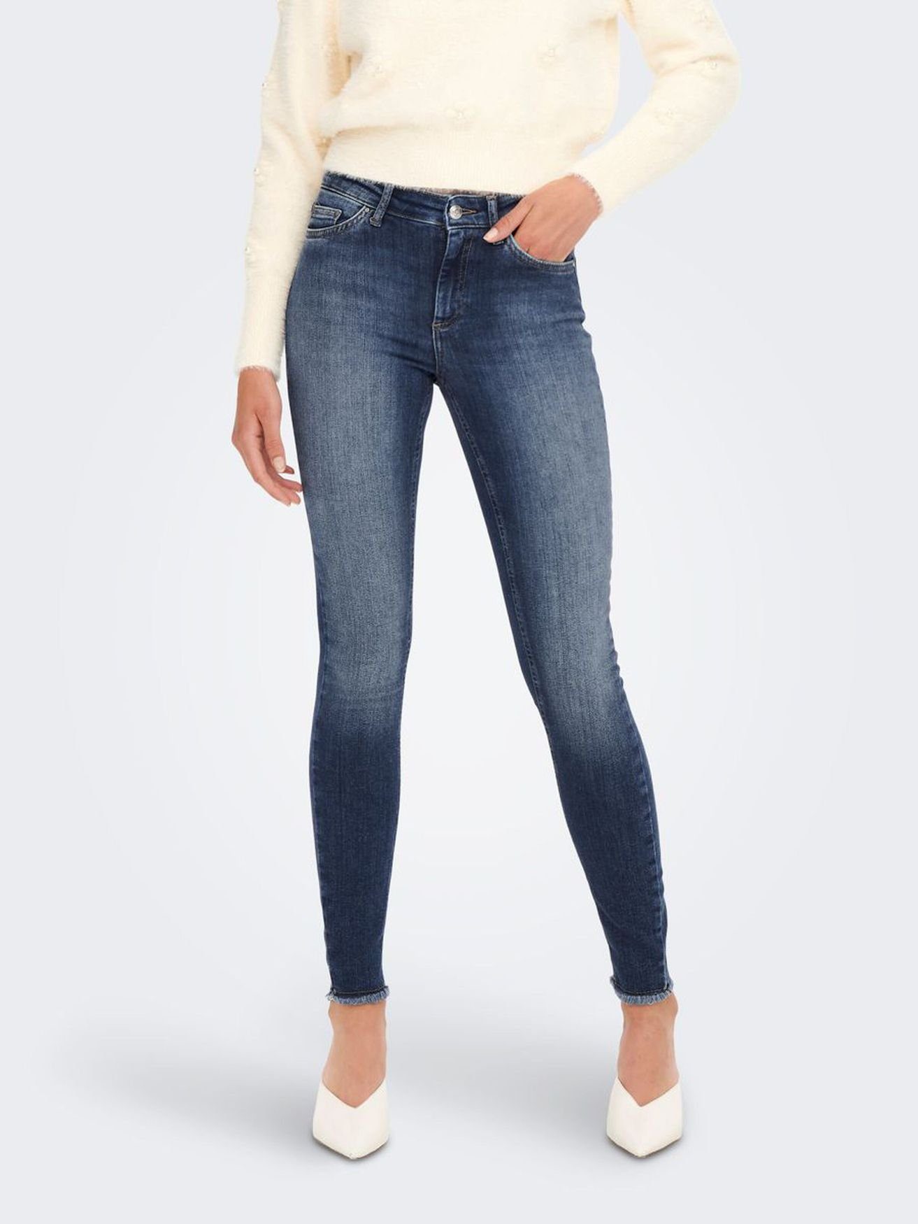 Only Skinny-fit-Jeans »Damen Skinny Ankle Jeans Cropped Stretch Denim Hose  ONLBLUSH Fransen« (skinny fit, 1-tlg., Reißverschluss) 3682 in Blau online  kaufen | OTTO