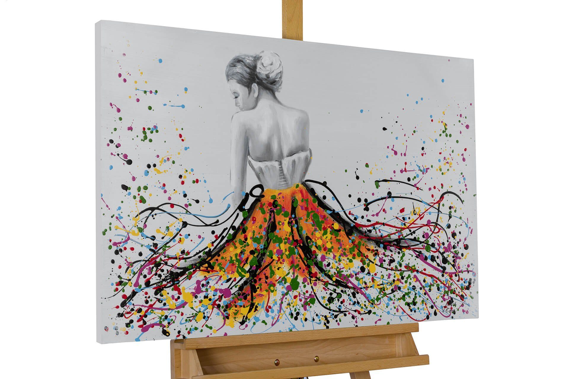 KUNSTLOFT Gemälde Colorful Splash 90x60 cm, Leinwandbild 100% HANDGEMALT Wandbild Wohnzimmer