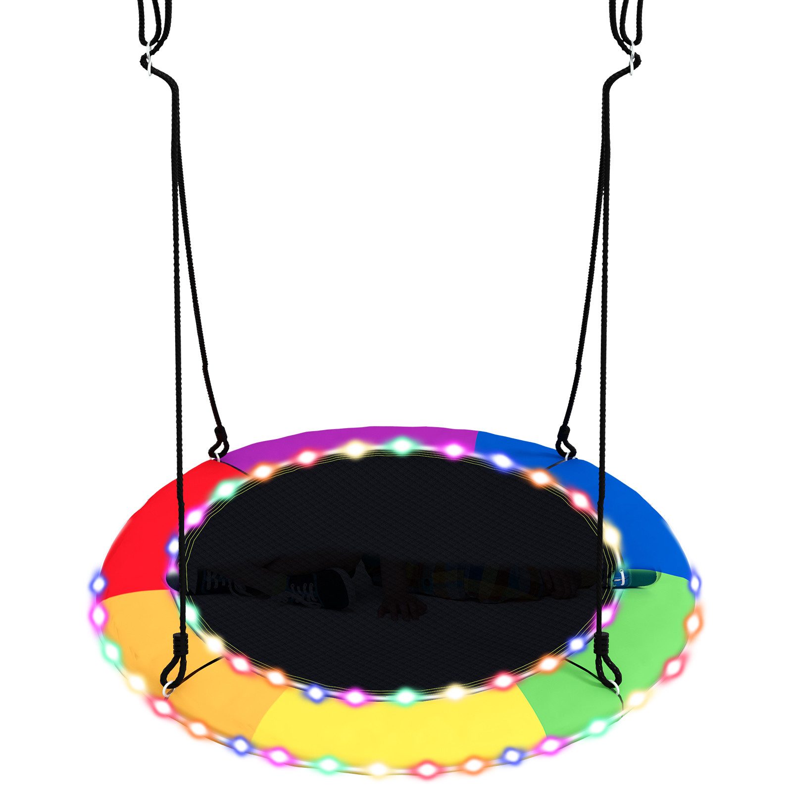 COSTWAY Nestschaukel Ø100cm Tellerschaukel, mit LED, bis 300kg, ab 3 Jahre