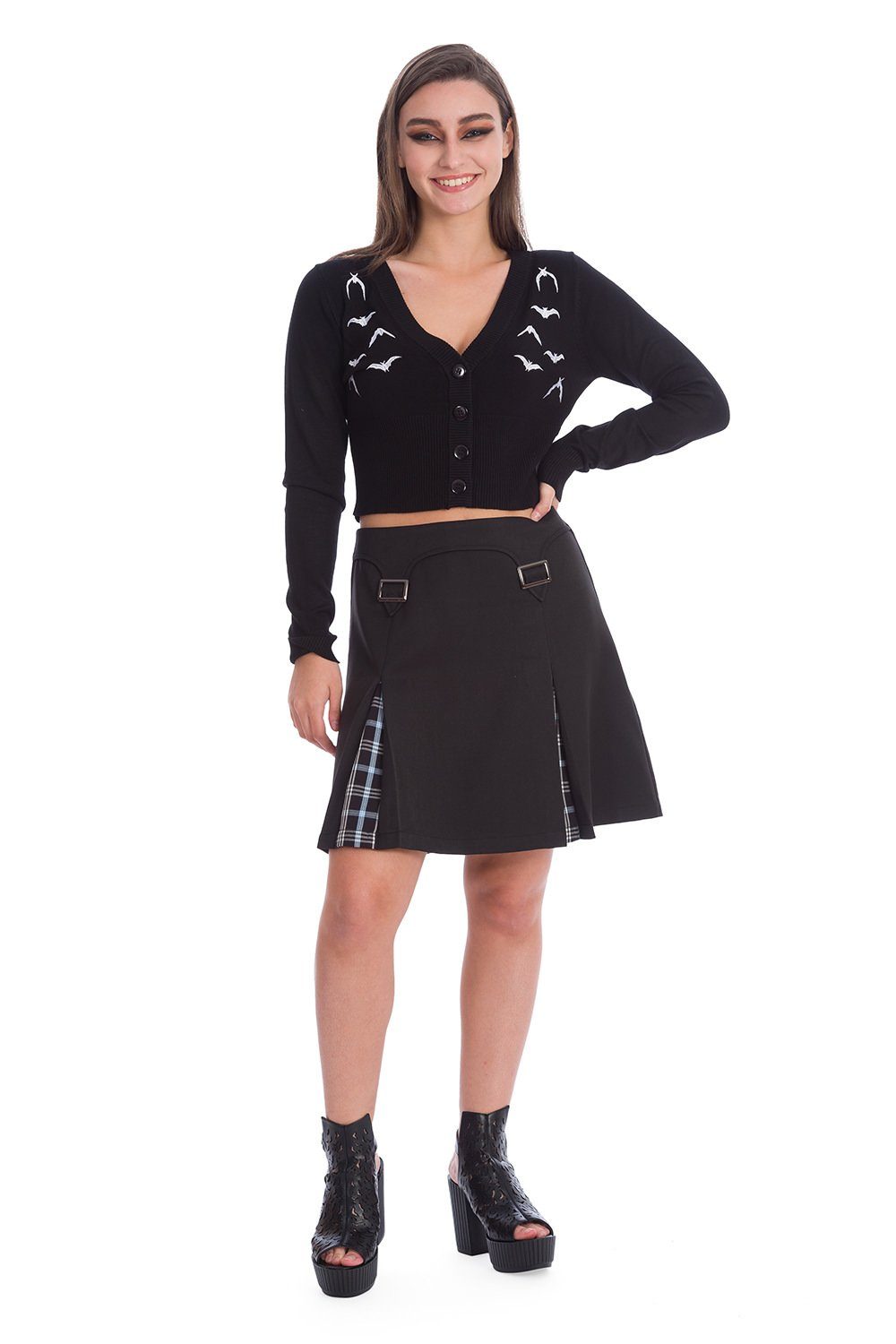 Banned Strickjacke Gothic Bat Lady Bestickte Fledermäuse Cardigan