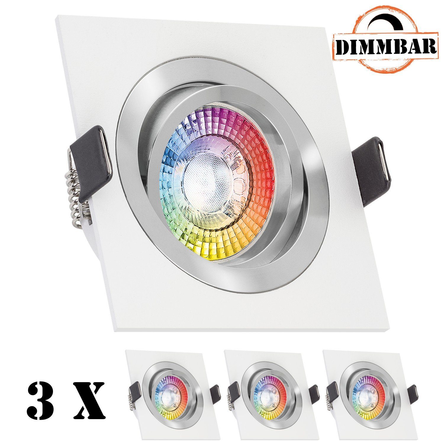 LEDANDO LED Einbaustrahler 3er RGB LED Einbaustrahler Set extra flach in weiß mit 3W LED von LEDA