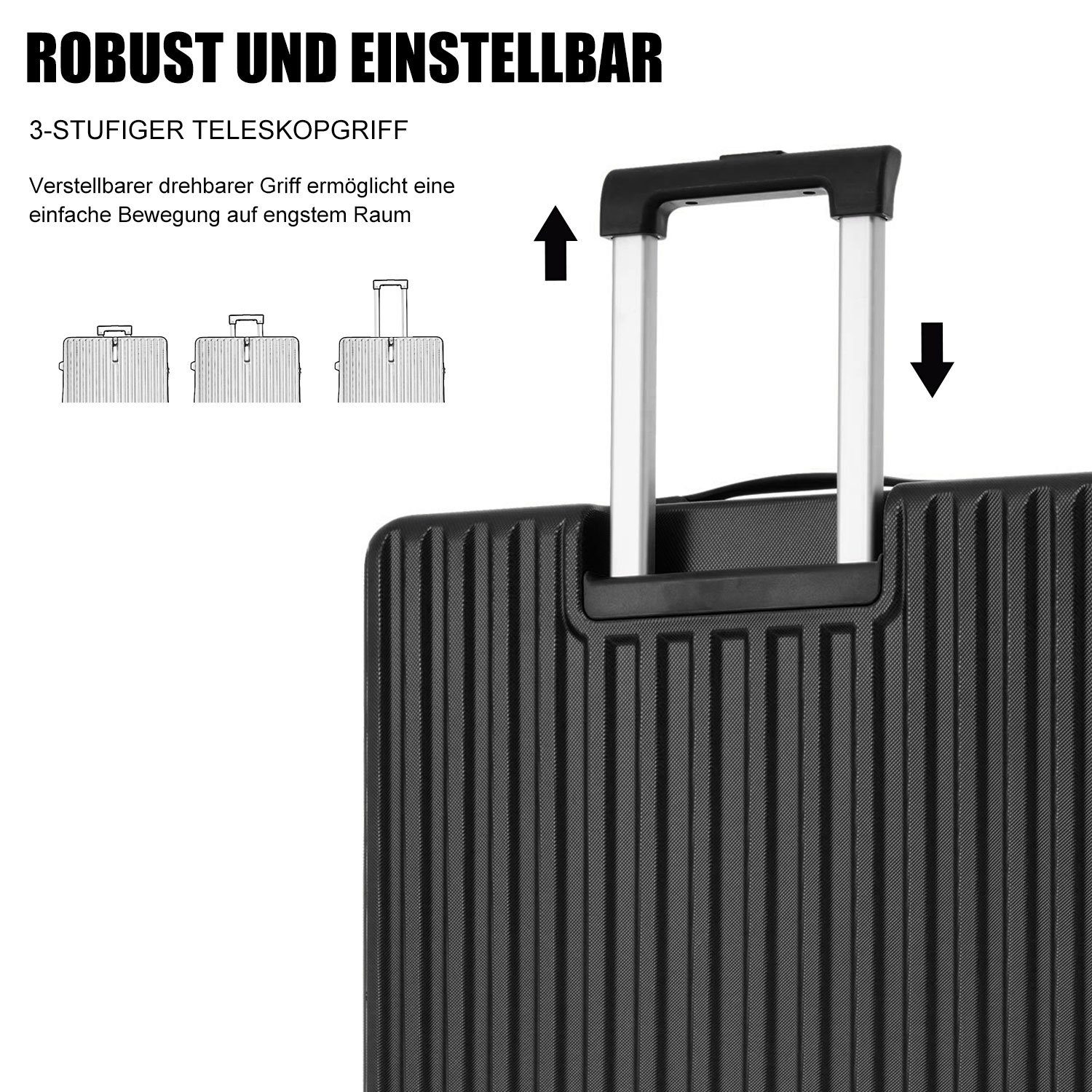 Rollen, REDOM Hartschalentrolley Handgepäck Set, tlg) (3 Schwarz Kofferset Reisekoffer Trolleyset 4