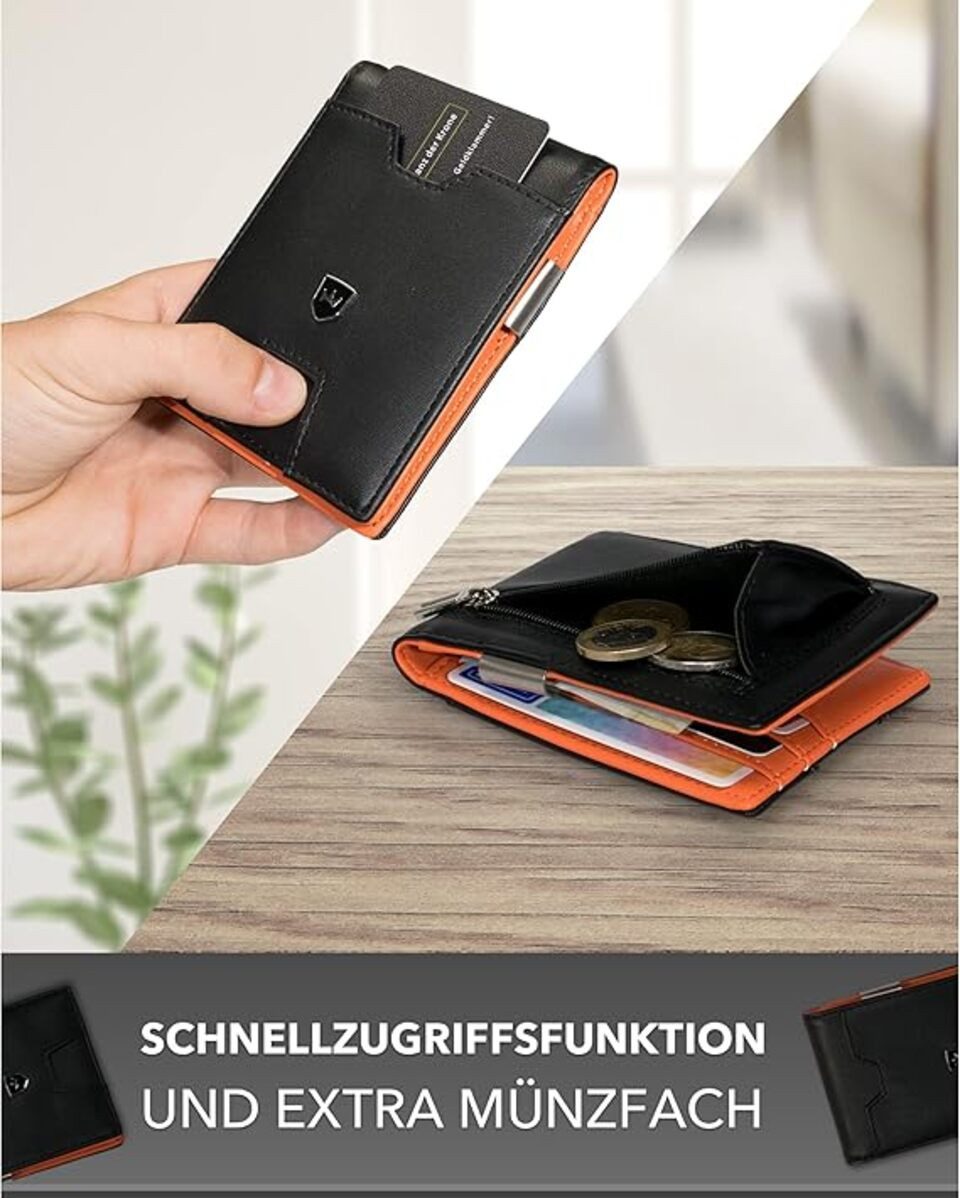 Kronenschein Geldbörse Kronenschein Slim Wallet mit Münzfach & RFID Schutz Schwarz/Orange – Bild 3 von 5