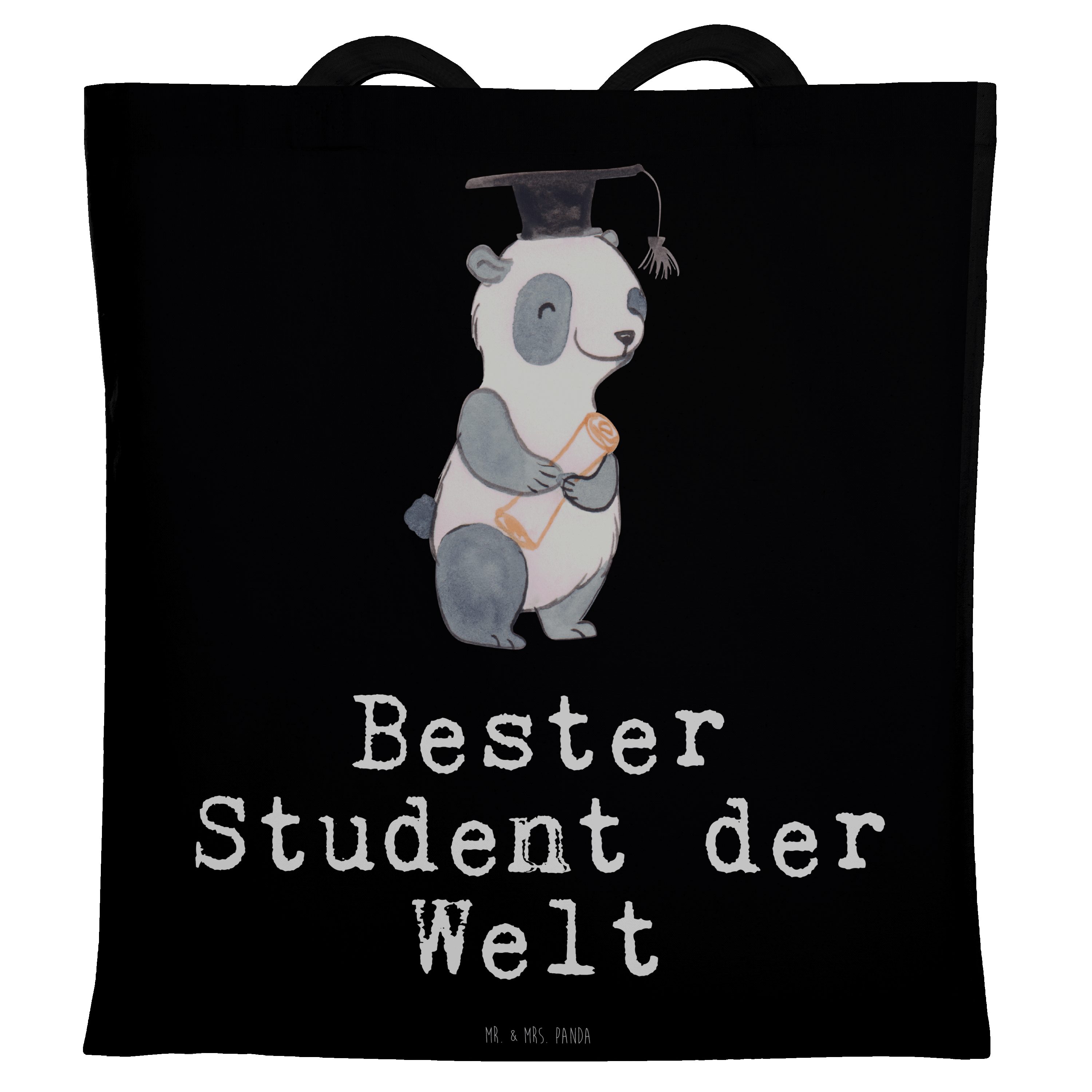 Geschenk, Panda (1-tlg) Tragetasche Schwarz Panda S Mrs. & - Student Einkaufstasche, der Welt - Bester Mr.