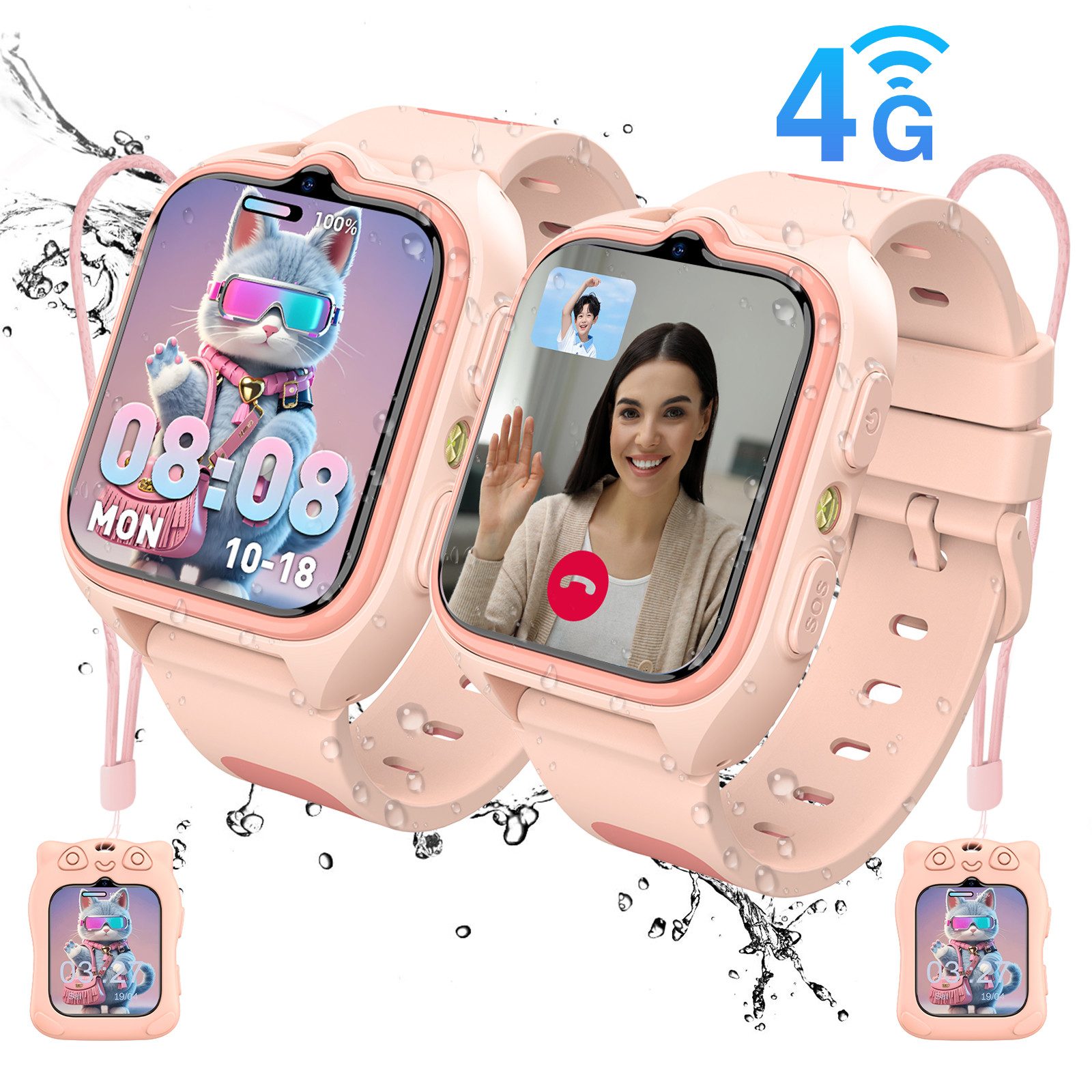 blackview 2025 Neue 4G im 2er-Set mit GPS und Telefonfunktion Kinderuhr Smartwatch, 1,75", GPS+LES+WiFi, 4G-LTE, IP68, SOS, 800mAh, Knips-Freunde​