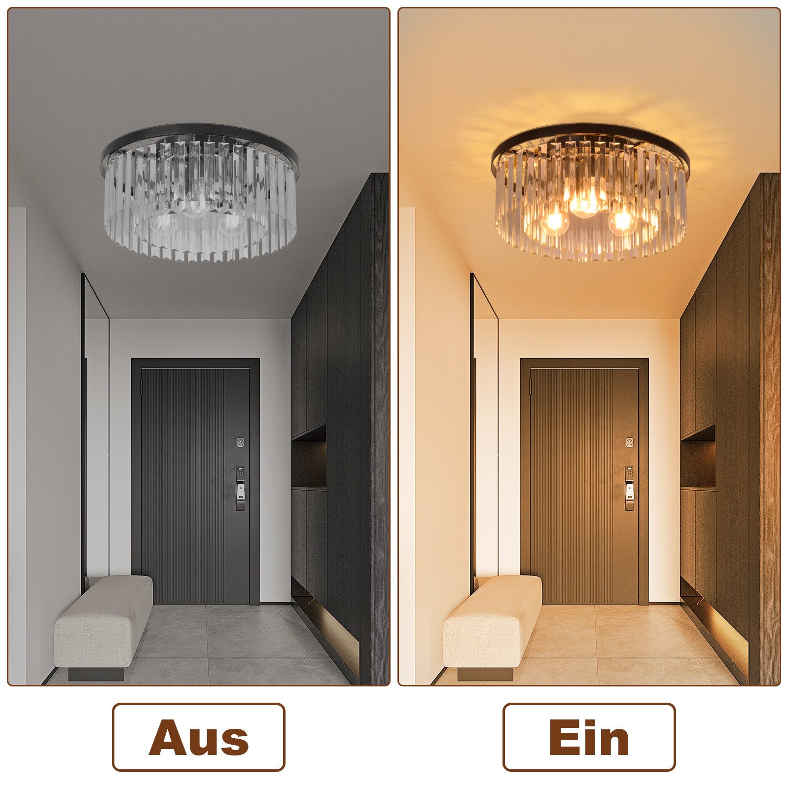 Nettlife Deckenleuchte Kristall Schwarz Deckenlampe Schlafzimmer E27/G9 Modern Wohnzimmer, LED wechselbar, Esszimmer Küchenlampe für Küche Büro – Bild 4 von 5