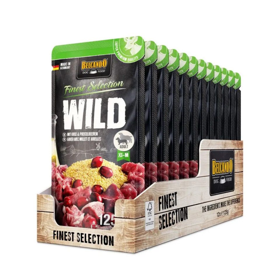 Belcando Wild mit Hirse & Preiselbeeren - Premium Nassfutter in Frischebeuteln 12x125g, Nassfutter für: Hunde