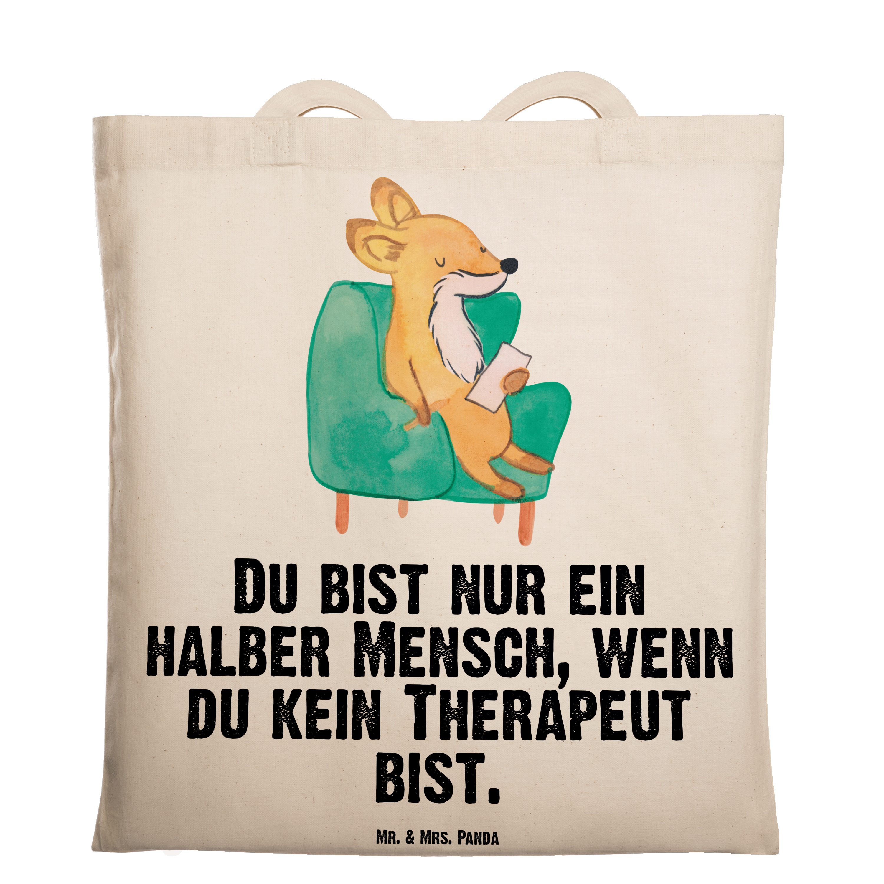 Mr. & Mrs. Panda Tragetasche Therapeut mit Herz - Transparent - Geschenk, Beutel, Jutebeutel, Ausb (1-tlg)