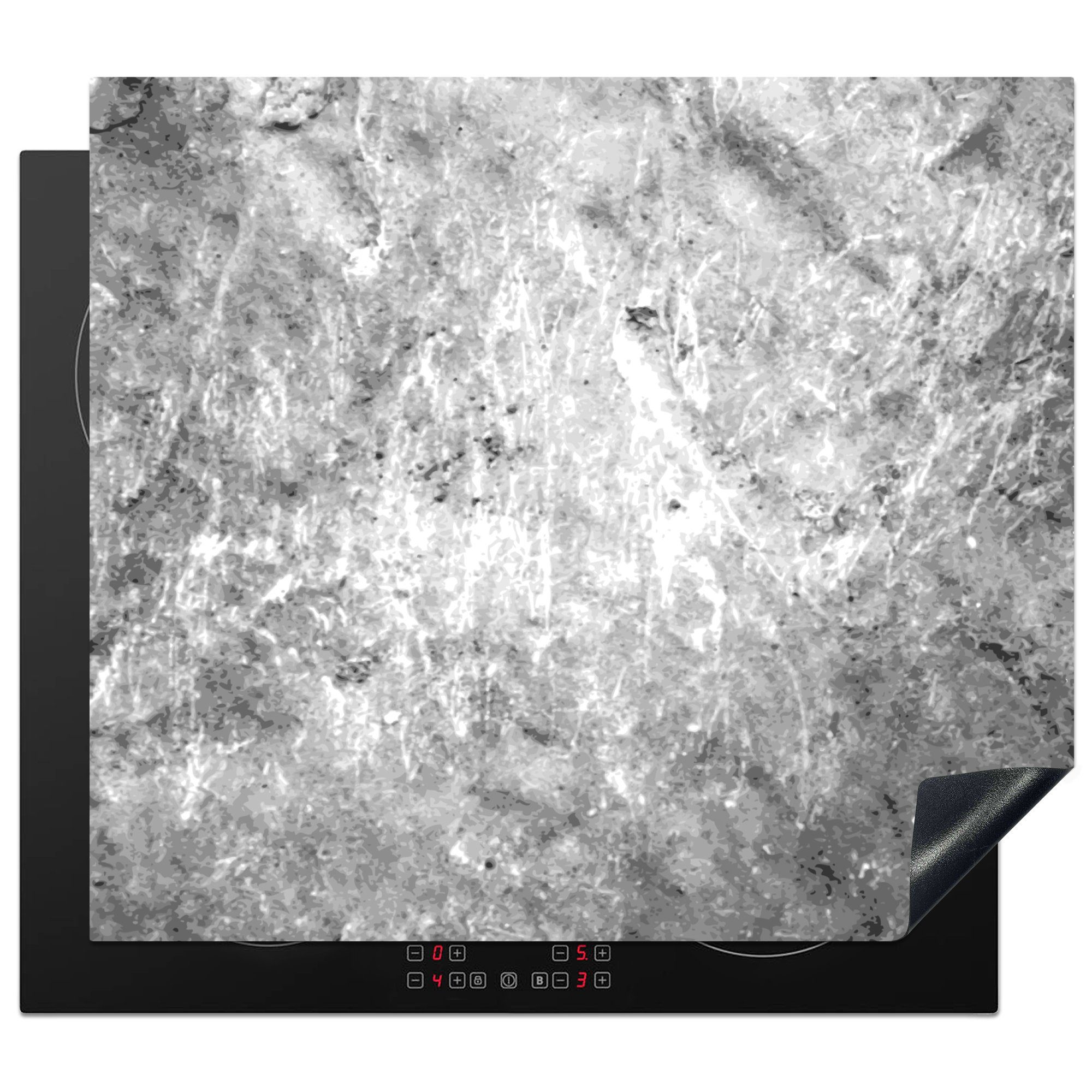 MuchoWow Herdblende-/Abdeckplatte Felszeichnungen - schwarz und weiß, Vinyl, (1 tlg), 60x52 cm, Mobile Arbeitsfläche nutzbar, Ceranfeldabdeckung