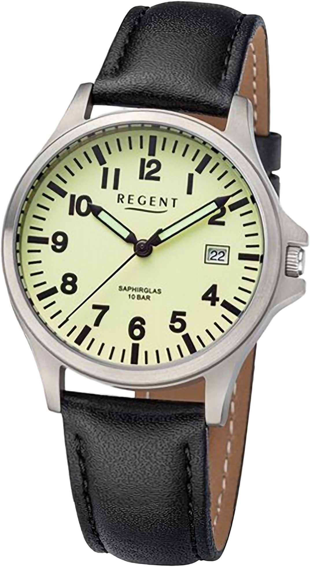 Regent Quarzuhr Herren Regent extra groß Analog, Armbanduhr (ca. Herrenuhr Lederarmband schwarz, Gehäuse, rundes 36mm)