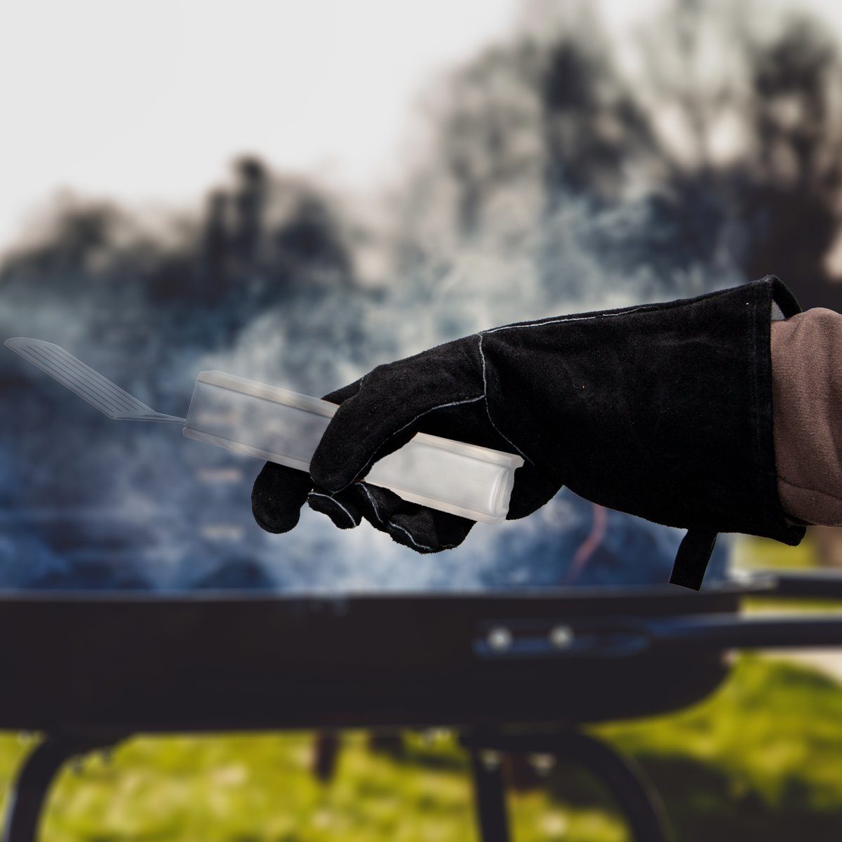 Antikas Gartenfigur Grill-Handschuh aus Kuhleder, Groß, Schwarz, Grillen