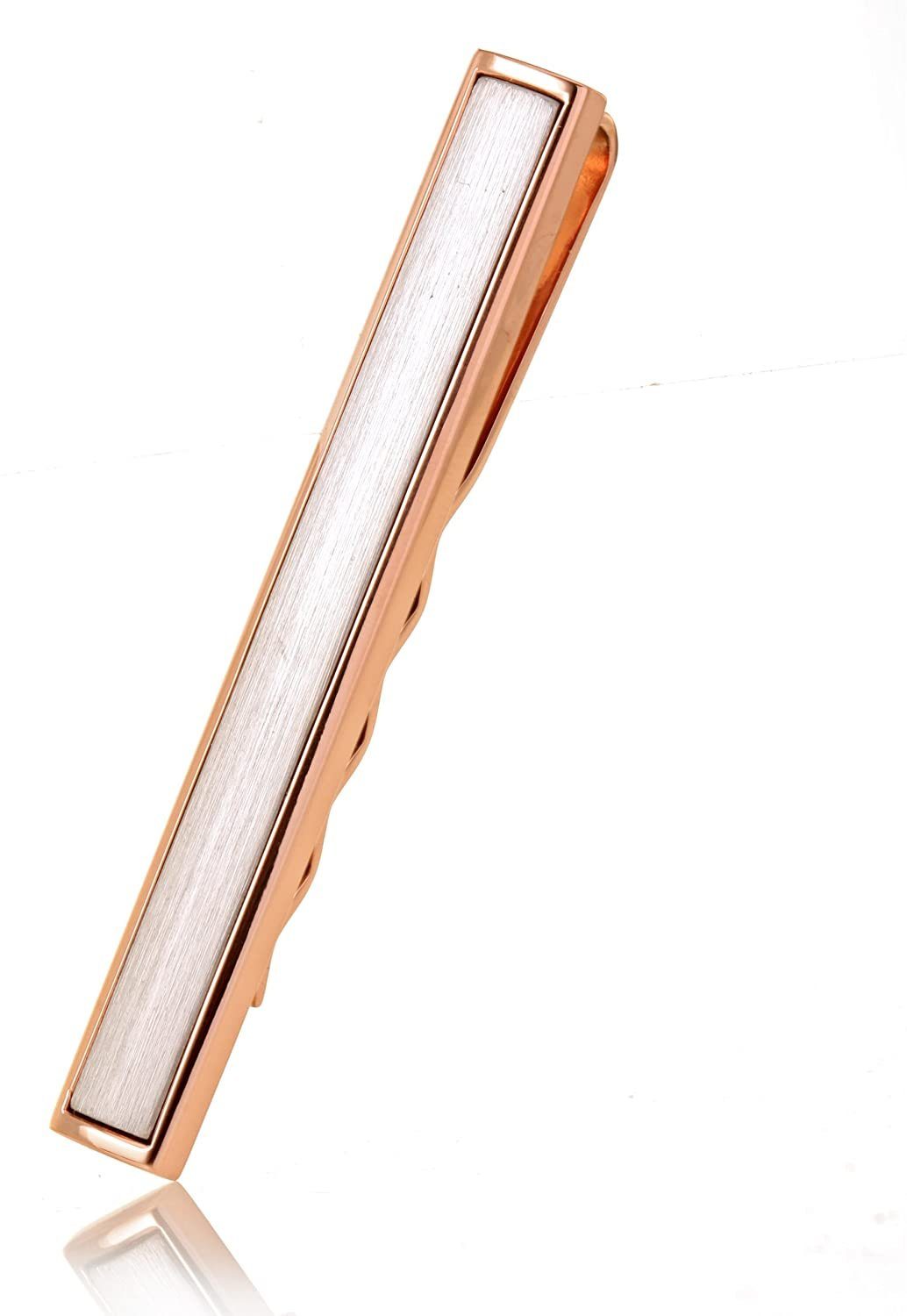 Karisma Krawattennadel Karisma Hochwertige Herren Edelstahl 316L Silber Mattiert mit, Rosé-Gold Krawattennadel / Krawattenklammer / Tie Clip