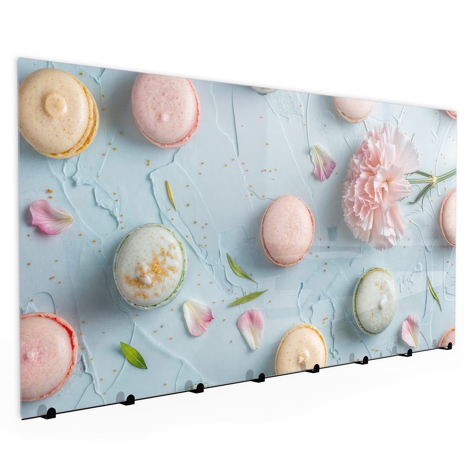 Primedeco Garderobenpaneel Kleiderhaken aus Glas Französische Macarons (1 St., Inkl. Magnete, Stifte und Montagematerial), Magnetisch & Beschreibbar