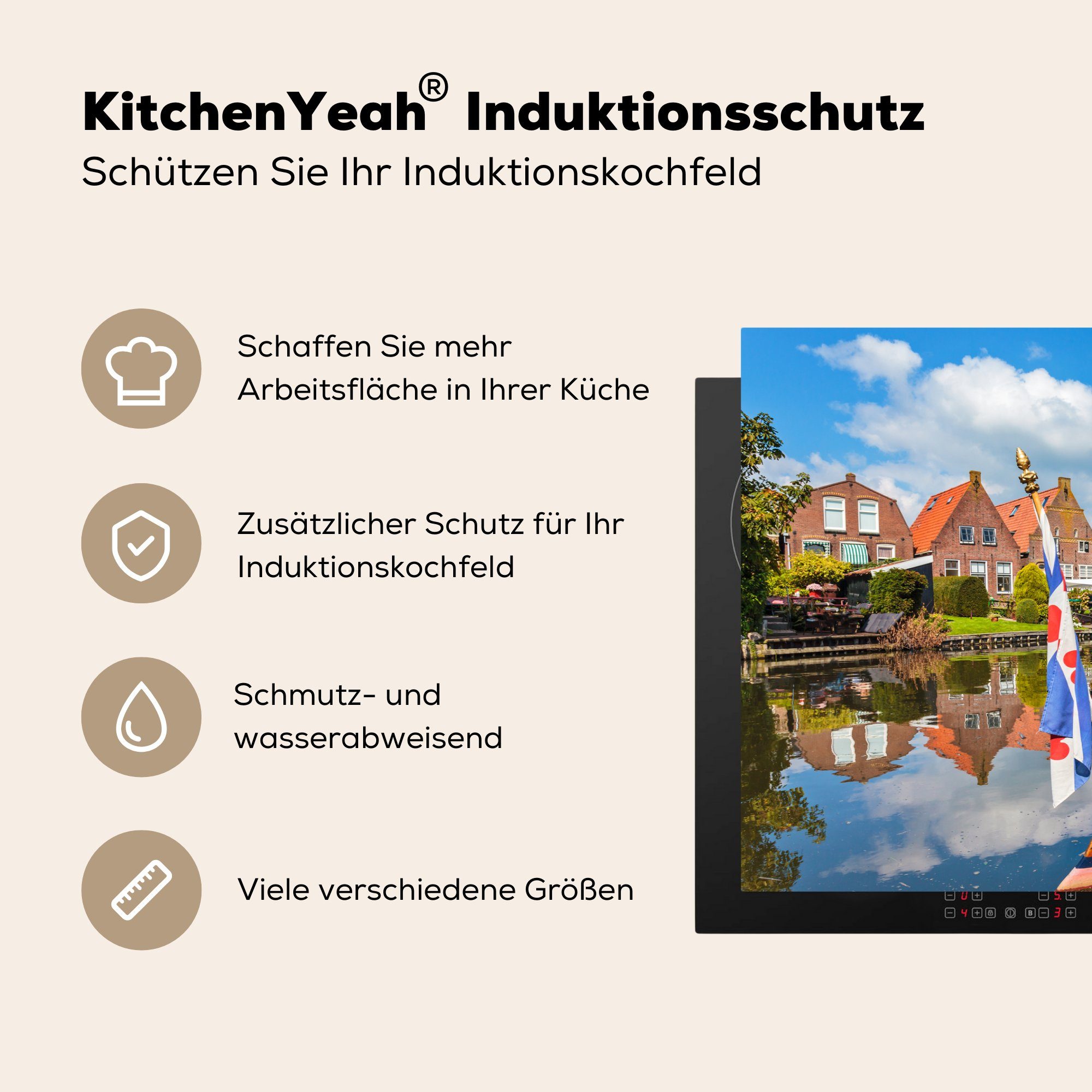 die Induktionskochfeld Friesland Schaluppe Ceranfeldabdeckung für - 81x52 (1 cm, - tlg), küche, Herdblende-/Abdeckplatte MuchoWow Schutz Vinyl, Dorp,