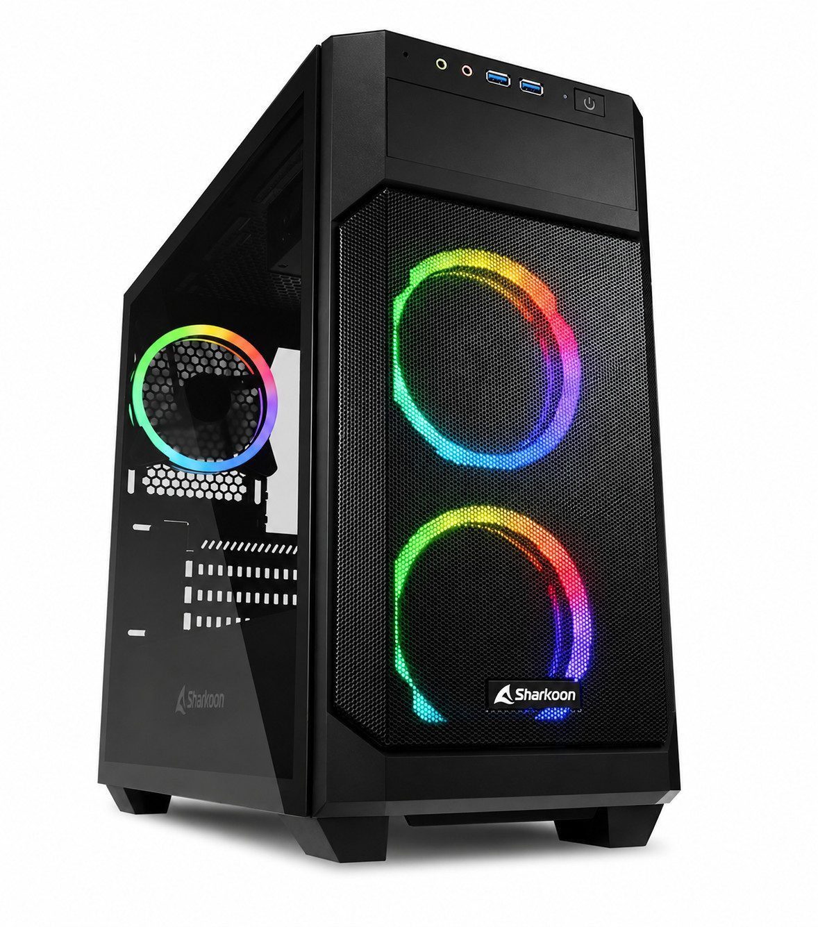 Sharkoon PC-Gehäuse V1000 PC Gehäuse Micro-Tower Gaming Computergehäuse RGB Micro ATX, RGB Gaming Gehäuse Computergehäuse Micro PC Computer Gaming Tower