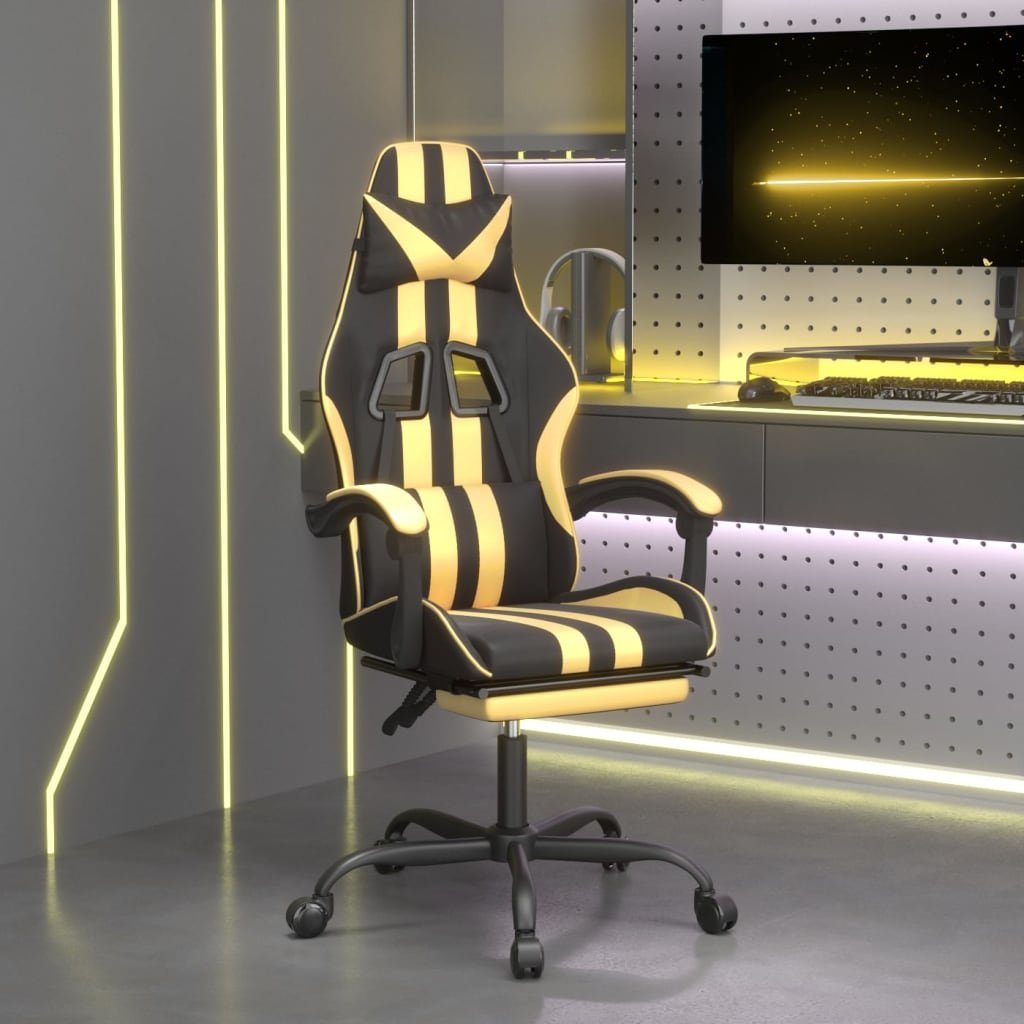 furnicato Gaming-Stuhl mit Fußstütze Schwarz Golden (1 St) und Kunstleder