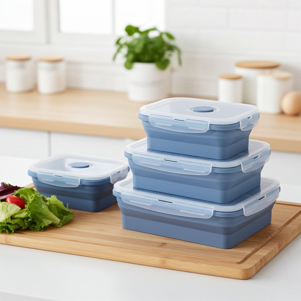 shop'n smile ideoon Frischhaltedose Silikon Frischhaltedosen Faltbare Lunchbox mit Clipdeckel 4/8er Set, (4-tlg., 4er-Set & 8er-Set), faltbar, Clip-Verschluss, Silikondichtung, von 350, 540, 800 & 1200 ml
