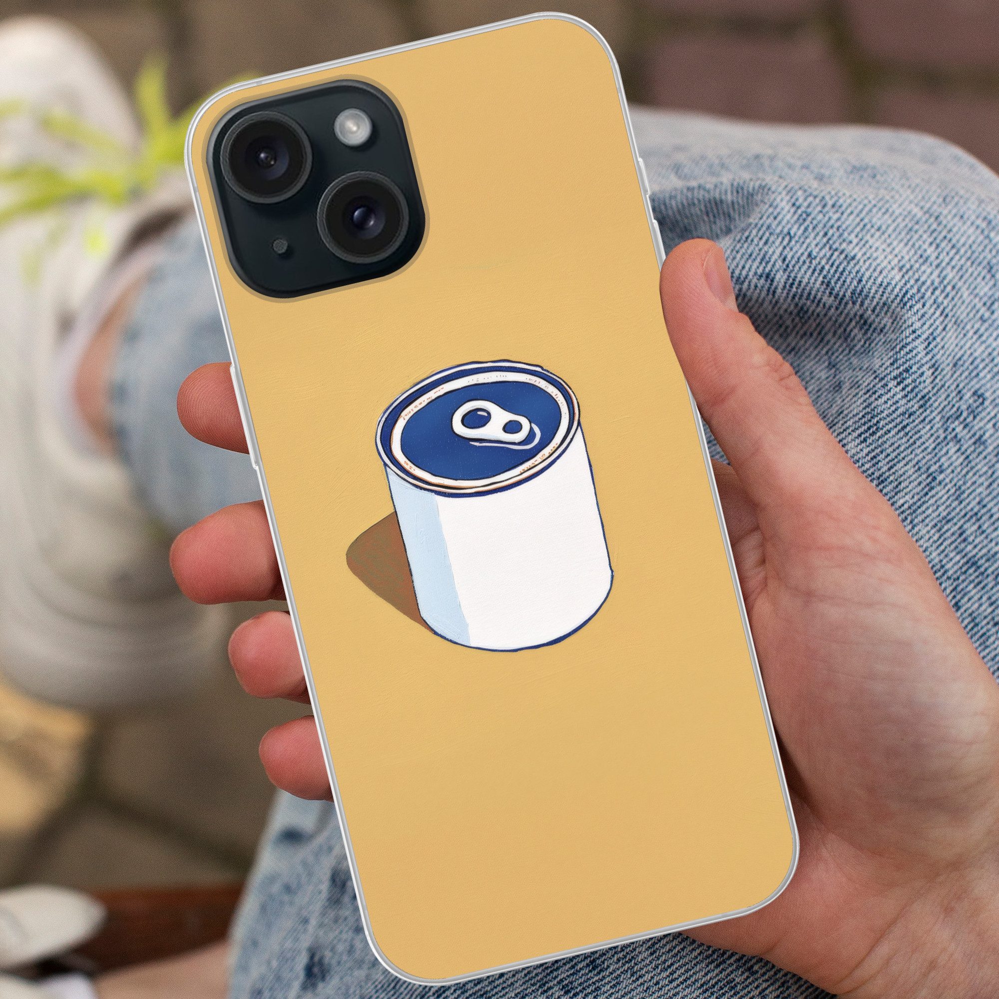 MuchoWow Handyhülle für Apple iPhone 15 Dose - Minimalistisch - Blau - Illustration, Smartphone-Bumper, Print, Handy Schutzhülle Dünn