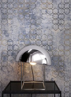 Newroom Vliestapete, Blau Tapete Leicht Glänzend Modern - Mustertapete Metalic Gold Grau Hexagon Grafisch für Schlafzimmer Wohnzimmer Küche