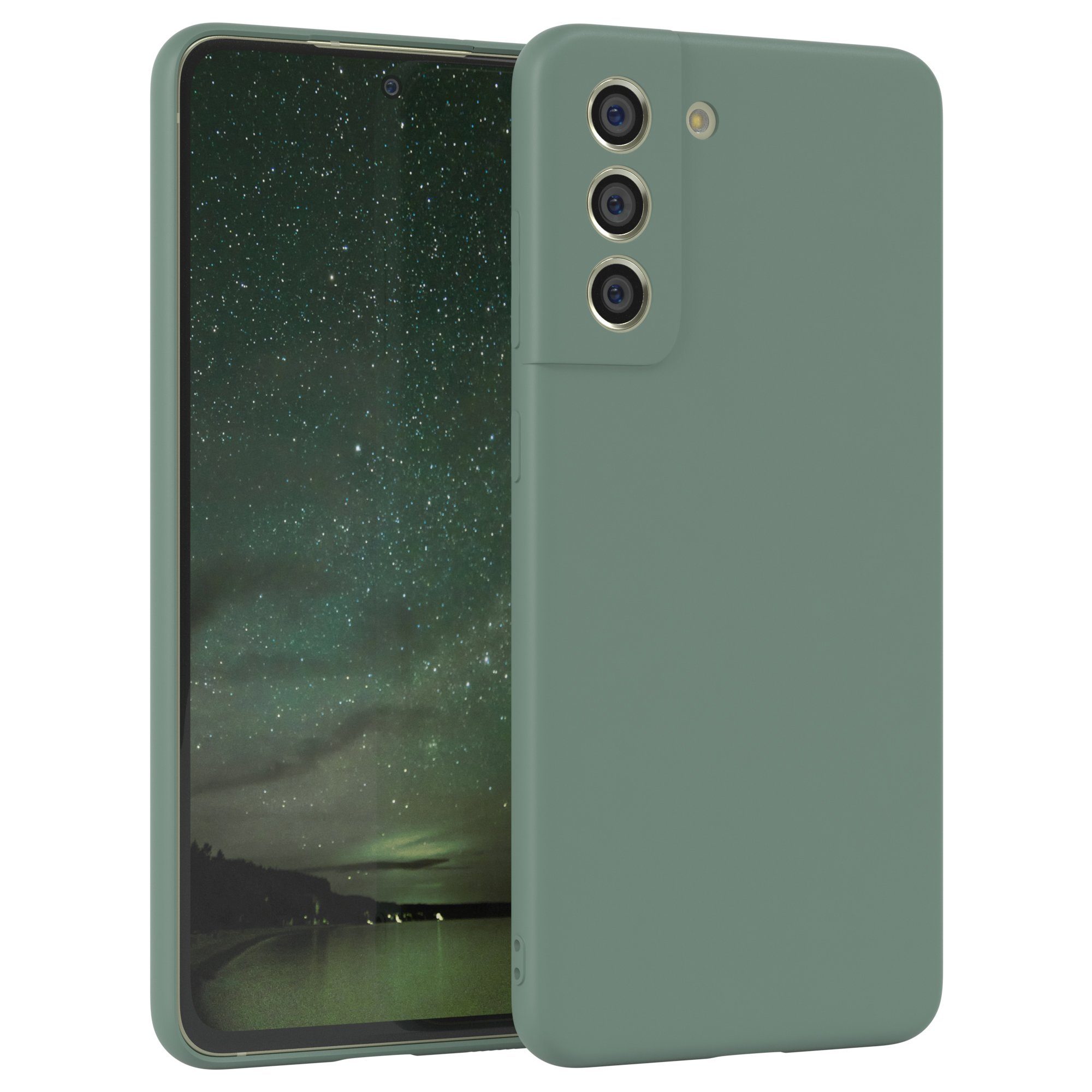 EAZY CASE Handyhülle für Samsung Galaxy S21 FE 5G Hülle Silikon 6,41 Zoll, Schutzhülle mit Kameraschutz stoßfest telefonhülle Matt Dunkelgrün