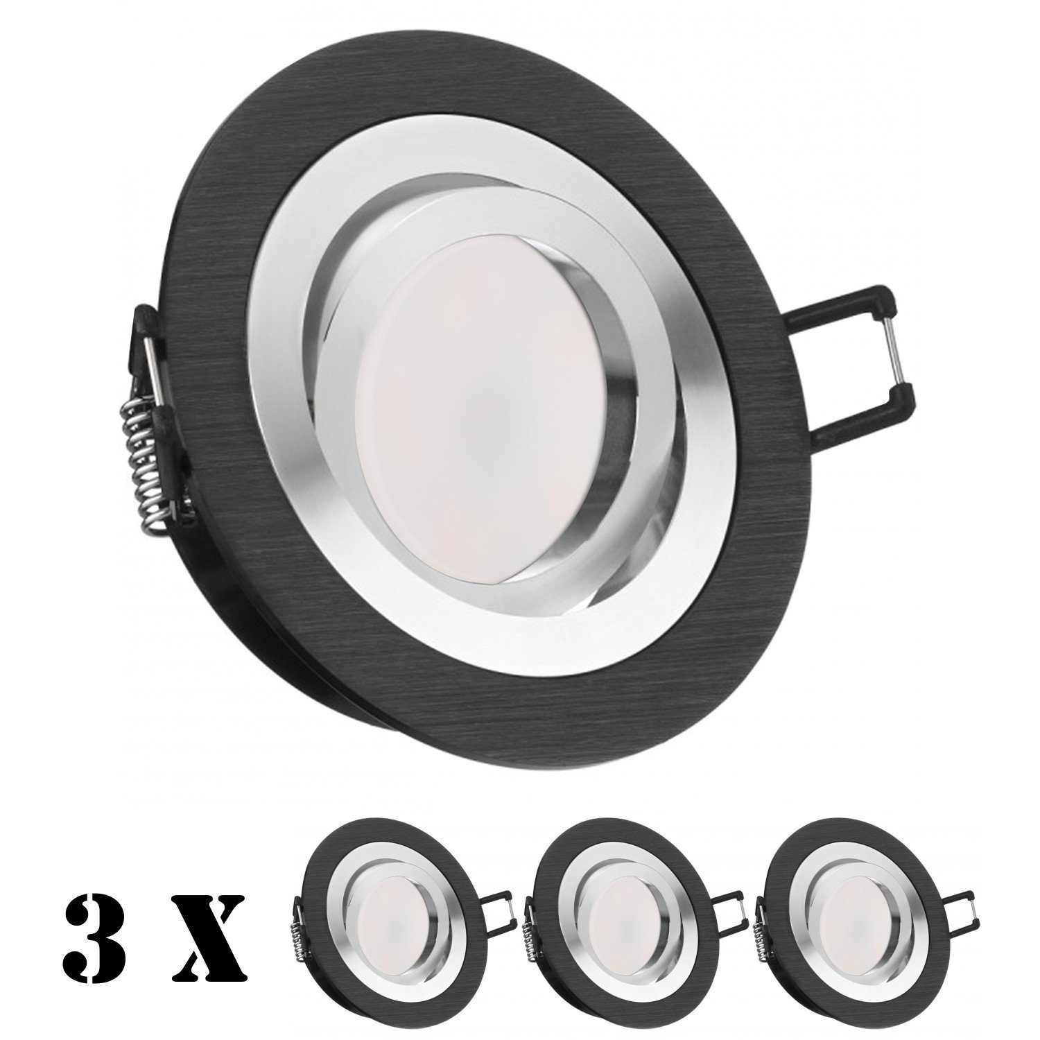 LEDANDO 3er LED Set Einbaustrahler flach Leuchtmittel schwarz 5W in LED mit Einbaustrahler extra