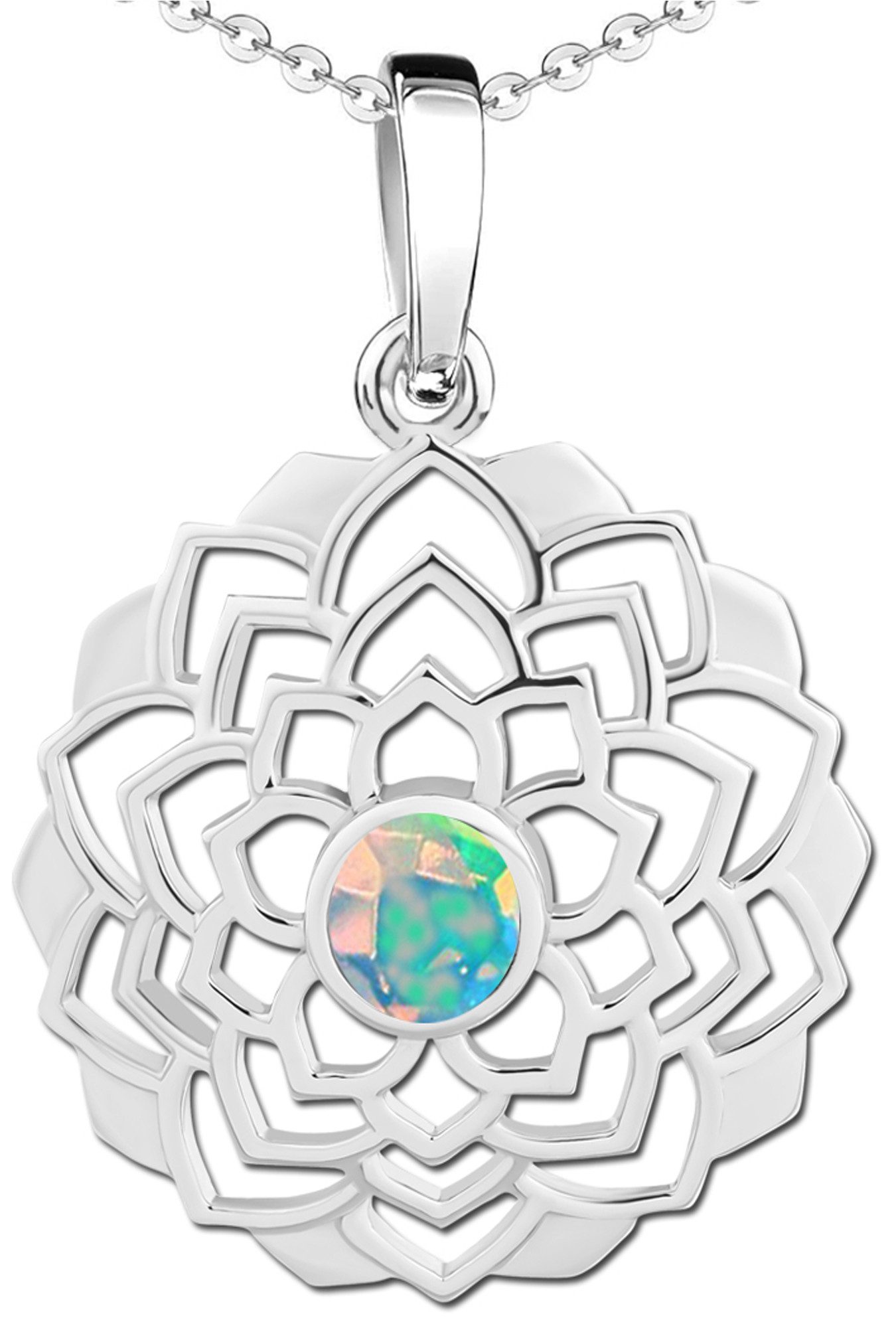 Kette mit Anhänger echter Opal Edelstein 925 Silber Blume Damen Halskette
