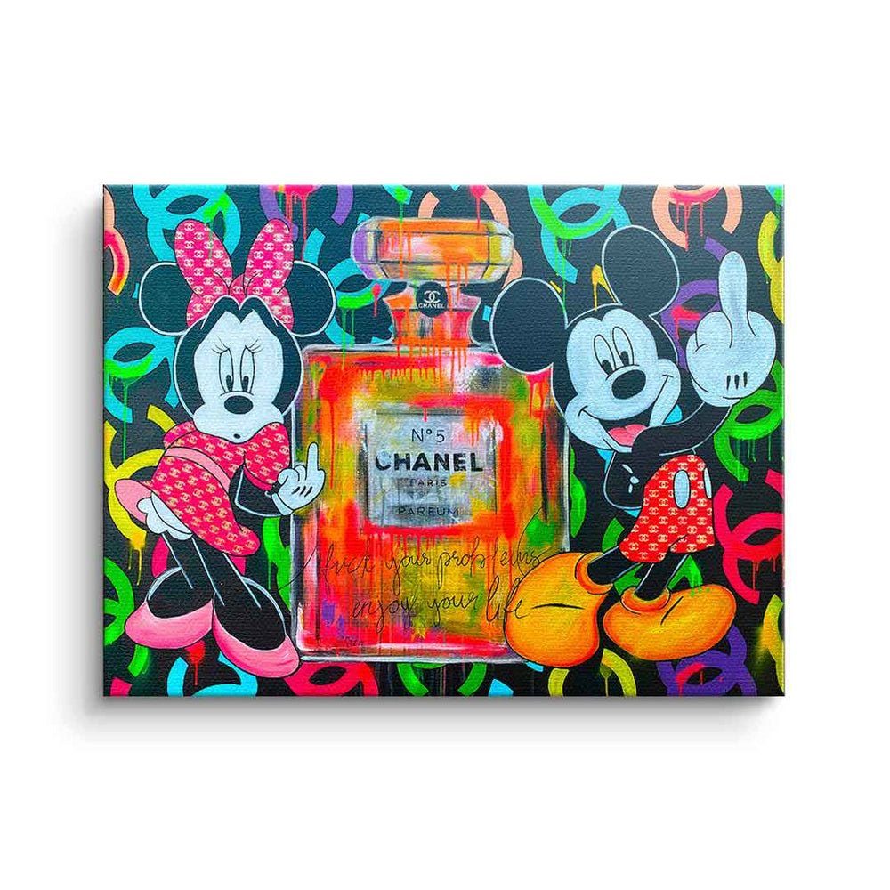 Leinwandbild Chanel Maus schwarzer enjoy 5 DOTCOMCANVAS® Leinwandbild N° your Rahmen your Life, Comic Maus Minnie Enjoy life Micky