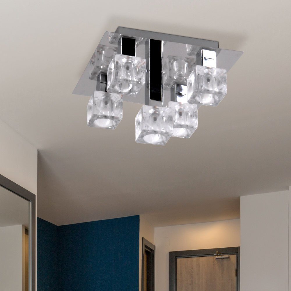 etc-shop LED Deckenleuchte, Leuchtmittel inklusive, Spots 5 flammig Glaswürfel Deckenlampe Wohnzimmerleuchte Küchenlampe