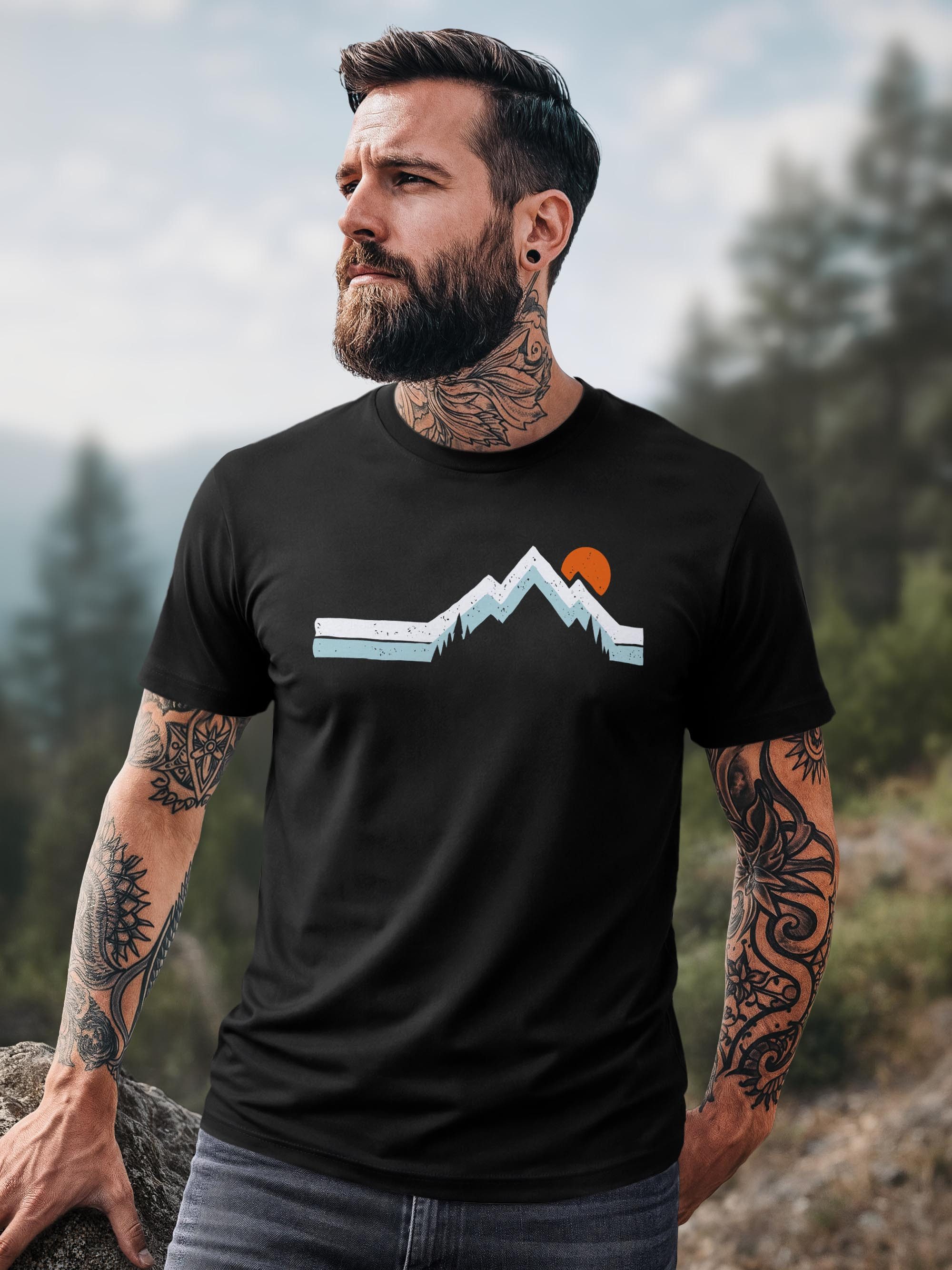 Neverless Print-Shirt Herren T-Shirt Berg Wandern Natur Outdoor Printshirt mit Aufdruck mit Print
