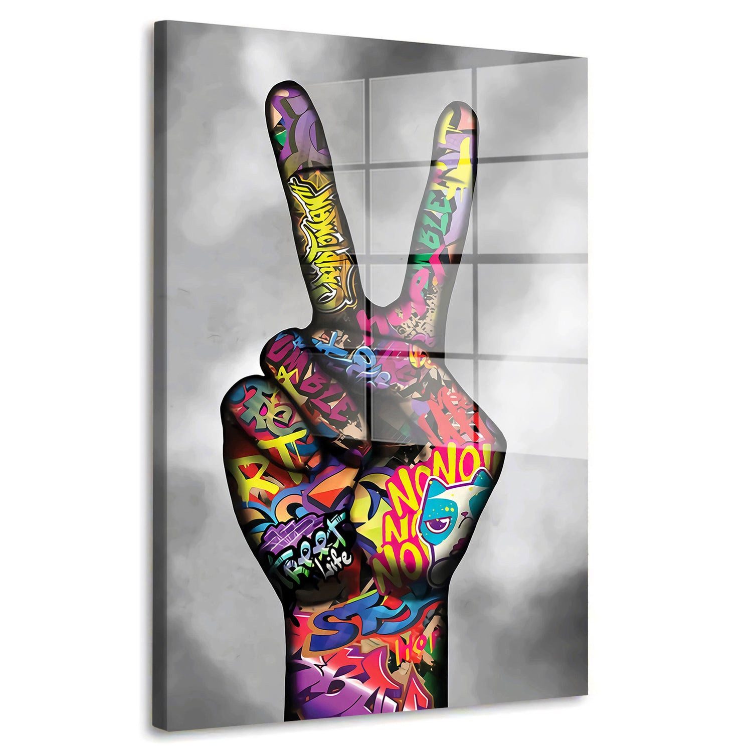 Acrylglasbild Hand Pop Art Peace Acrylglas Wandbild Bild Wanddeko Wohnzimmer XL