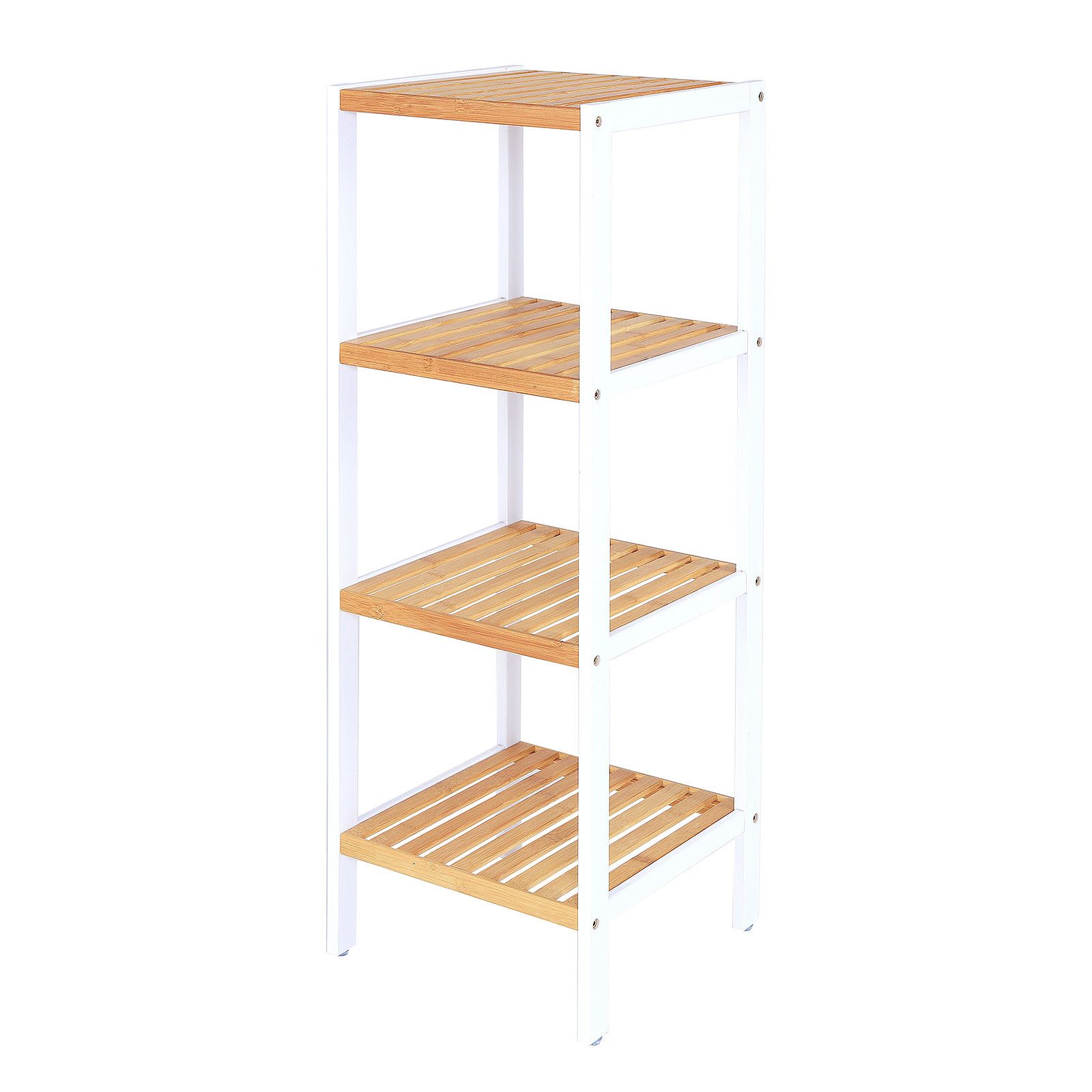 dibea Regal aus Bambus mit 4 Ablageflächen, 33x33x98 cm, natur/weiß, 1-tlg., robust & nachhaltig, platzsparend & pflegeleicht
