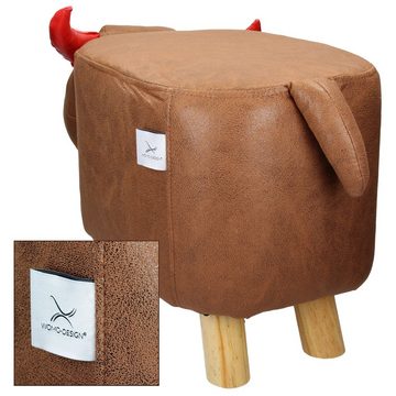 WOMO-DESIGN Hocker Tierhocker Kinderhocker Tier-Design Sitzbank Sitzhocker Polsterhocker, Kalb 68x30x37cm Kunstleder Braun-Rot Massivholzbeine