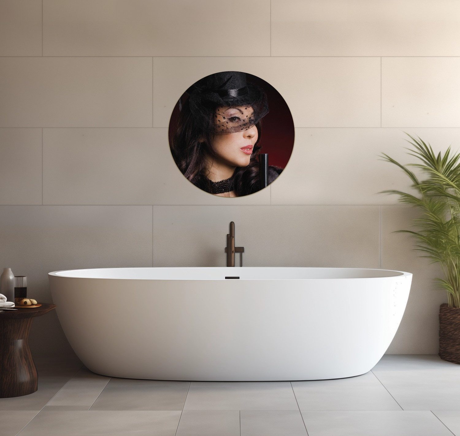 Wallario Wandfolie, Lady in Black - Sexy Dame mit gefährlichem Charme, wasserresistent, geeignet für Bad und Dusche