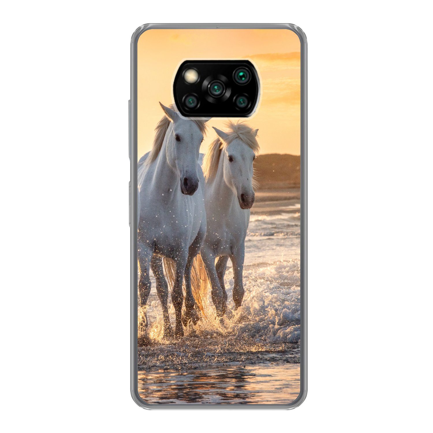 MuchoWow Handyhülle für Xiaomi Poco X3 Pro Pferde - Wasser - Strand - Tiere, Phone Case, Silikon, Schutzhülle Dünn