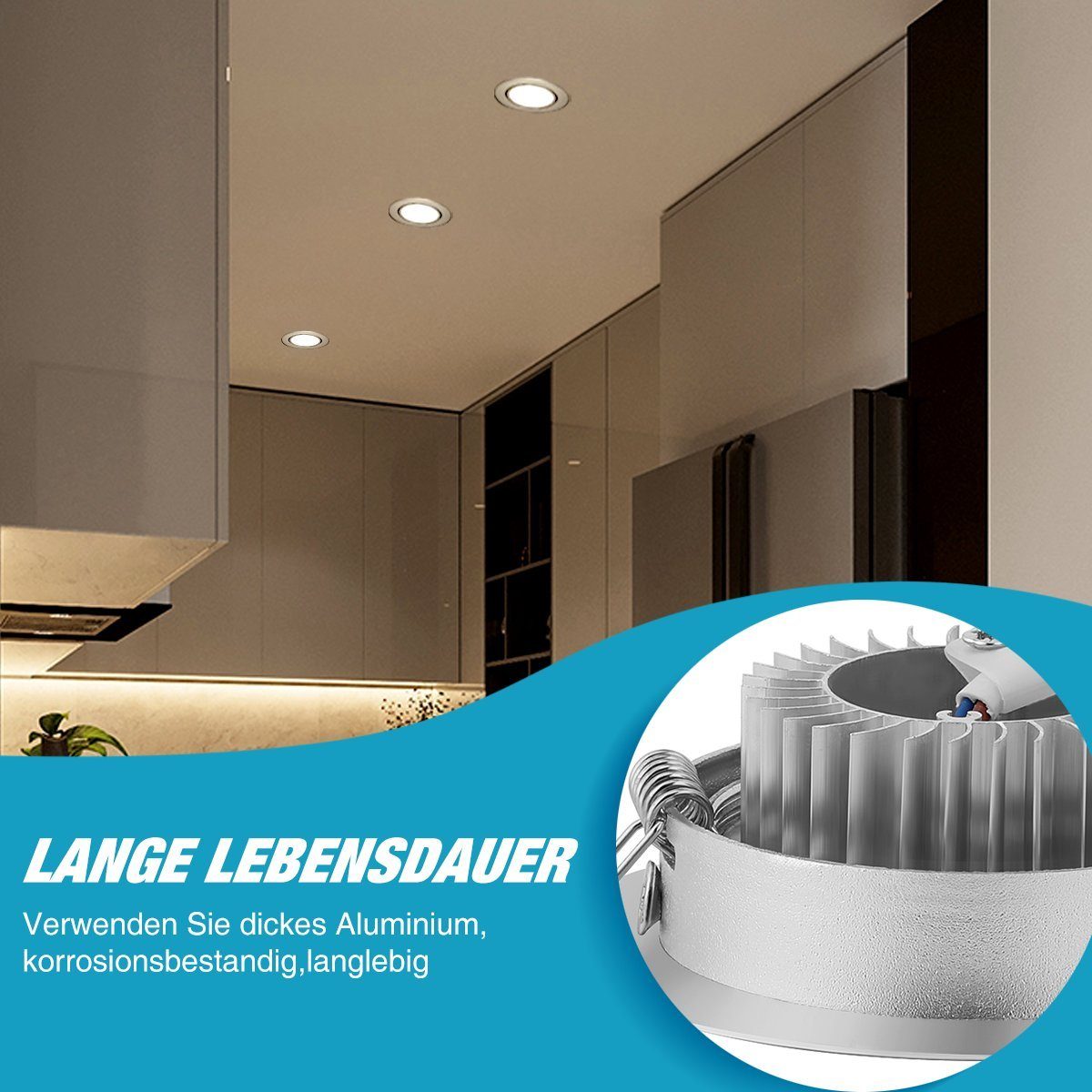 LETGOSPT LED Einbauleuchte 3W LED Wohnzimmer, Kaltweiß Küche Schlafzimmer fest 20er integriert, Set, Deckenspot LED und Ultra Ø8,3cm, für Aluminium Flach 35mm, Bad Einbauleuchten