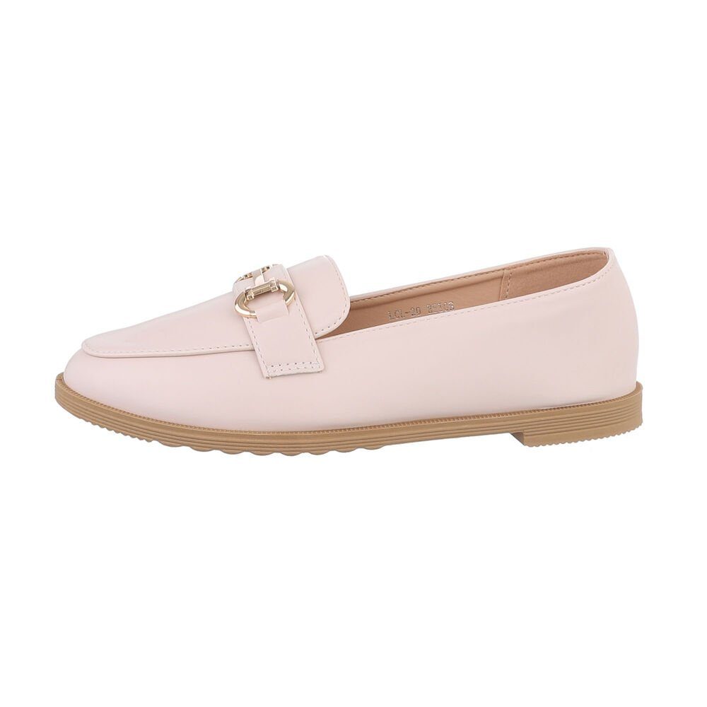Ital-Design Damen Mokassins Freizeit Slipper Blockabsatz Mokassins in Beige günstig online kaufen