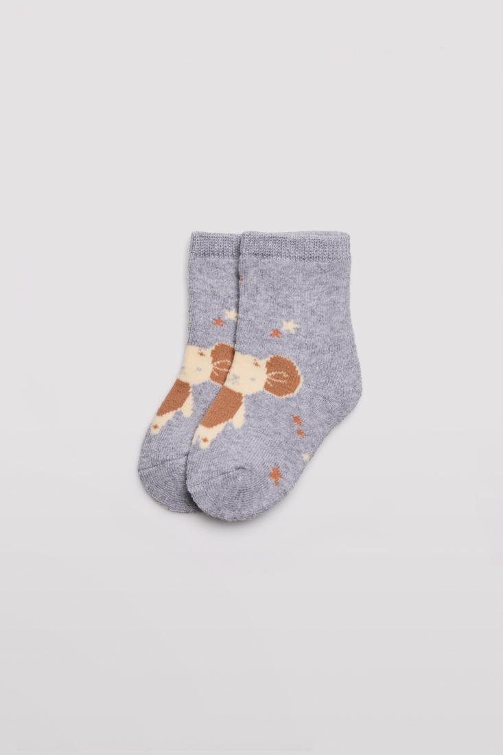 YSABEL MORA Thermosocken Ysabel Mora 2er Pack Baby Thermo Strümpfe Socken Maus grau peach Ringe (2-Paar)