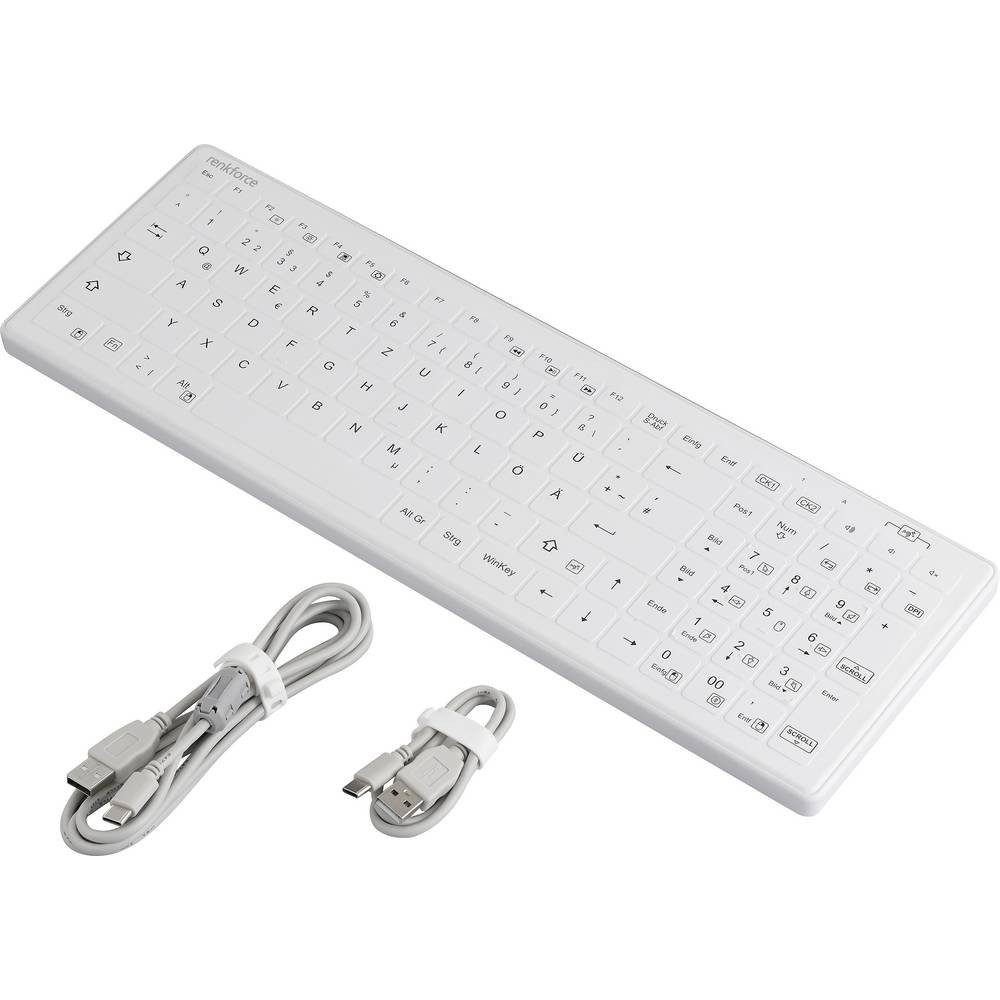 Renkforce wasserdichte USB Hygiene-Tastatur mit integrierter RF-6332578 Tastatur (Silikonmembran, IP65, Maustasten, Abnehmbares Kabel)