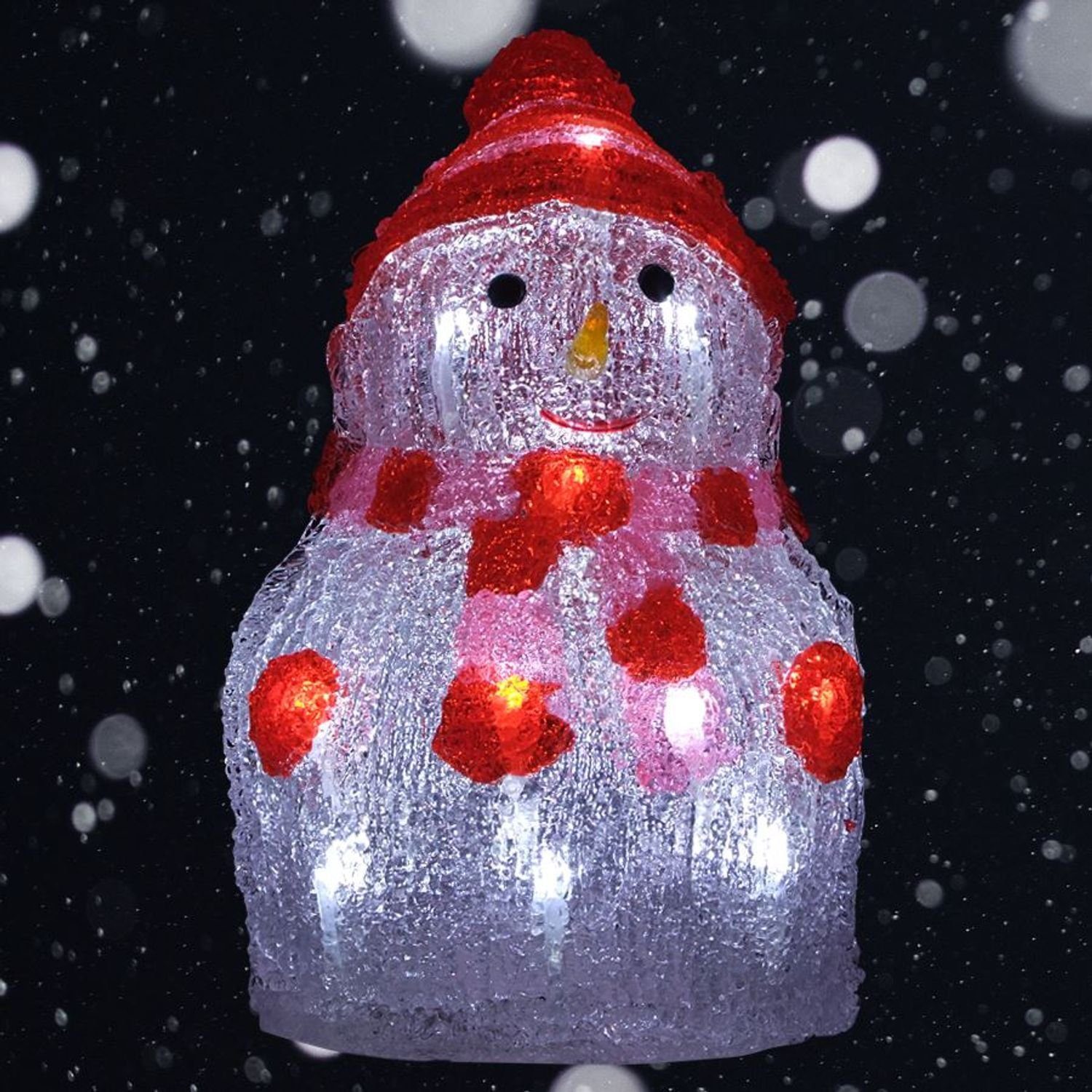 BURI Dekofigur LED-Acryl-Schneemann 24x15cm Winterdeko rot Weihnachtsdeko Weihnachtsfigur