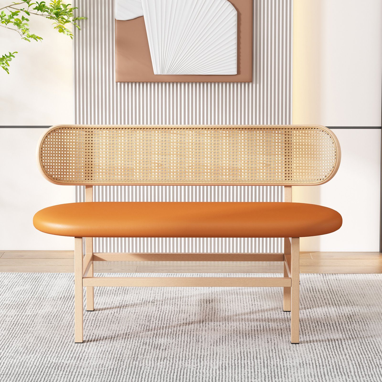 Rattan-Rückenbank, Braun Wohnzimmer, Freizeitbänke Doppelstühle 120x75cm Sitzkissen, Esszimmerstuhl Moderne SEEZSSA ovale für mit Komfortables