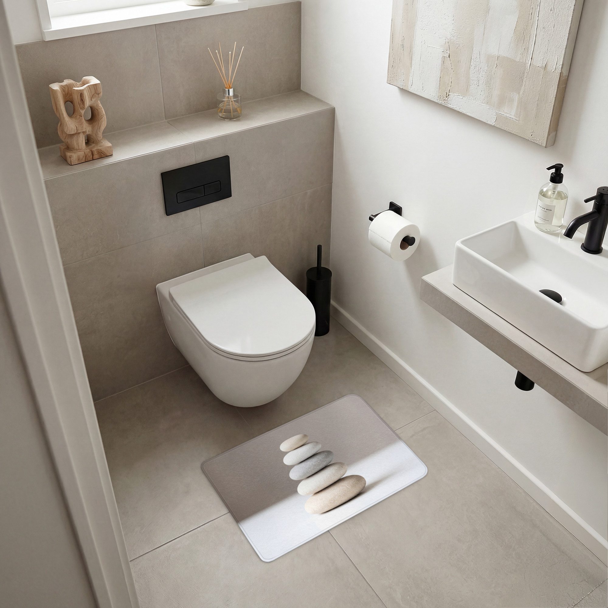 OnlyWow WC-Vorleger Gestapelt - Steine - Grau, Höhe 10 mm, Polyester, Rechteckig, WC Teppich, Toilettenvorleger, Toilettenteppich, Badematte 60x40 cm