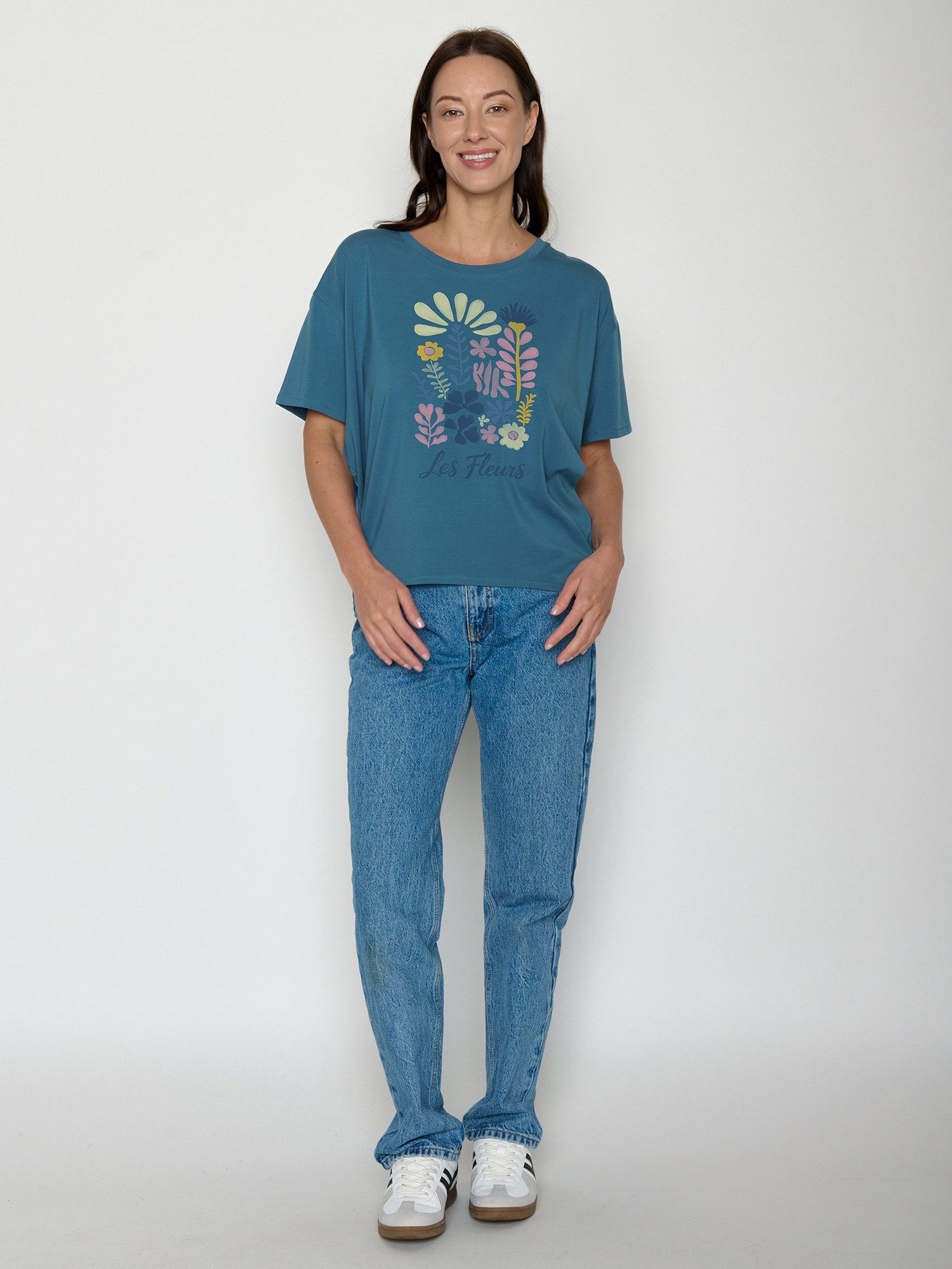 GreenBomb T-Shirt Feel Les Fleurs (1-tlg., 1) lockerer Schnitt, leichter Fall, vorne kürzer als hinten