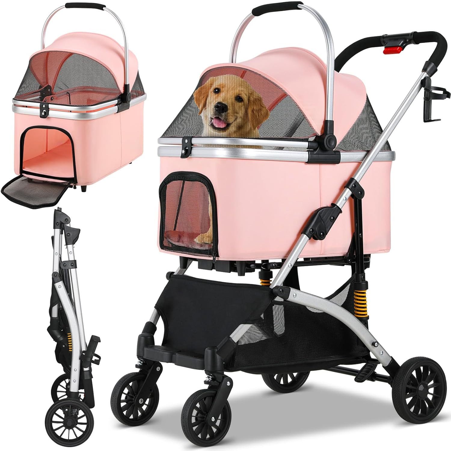 TLGREEN Hundebuggy klappbar, Leichtes Aluminium Gestell und atmungsaktives Mesh, (Hundewagen, Stoßfest & platzsparend für kleine Hunde/Katzen), Ideal für Reisen, Spaziergänge und Tierarztbesuche