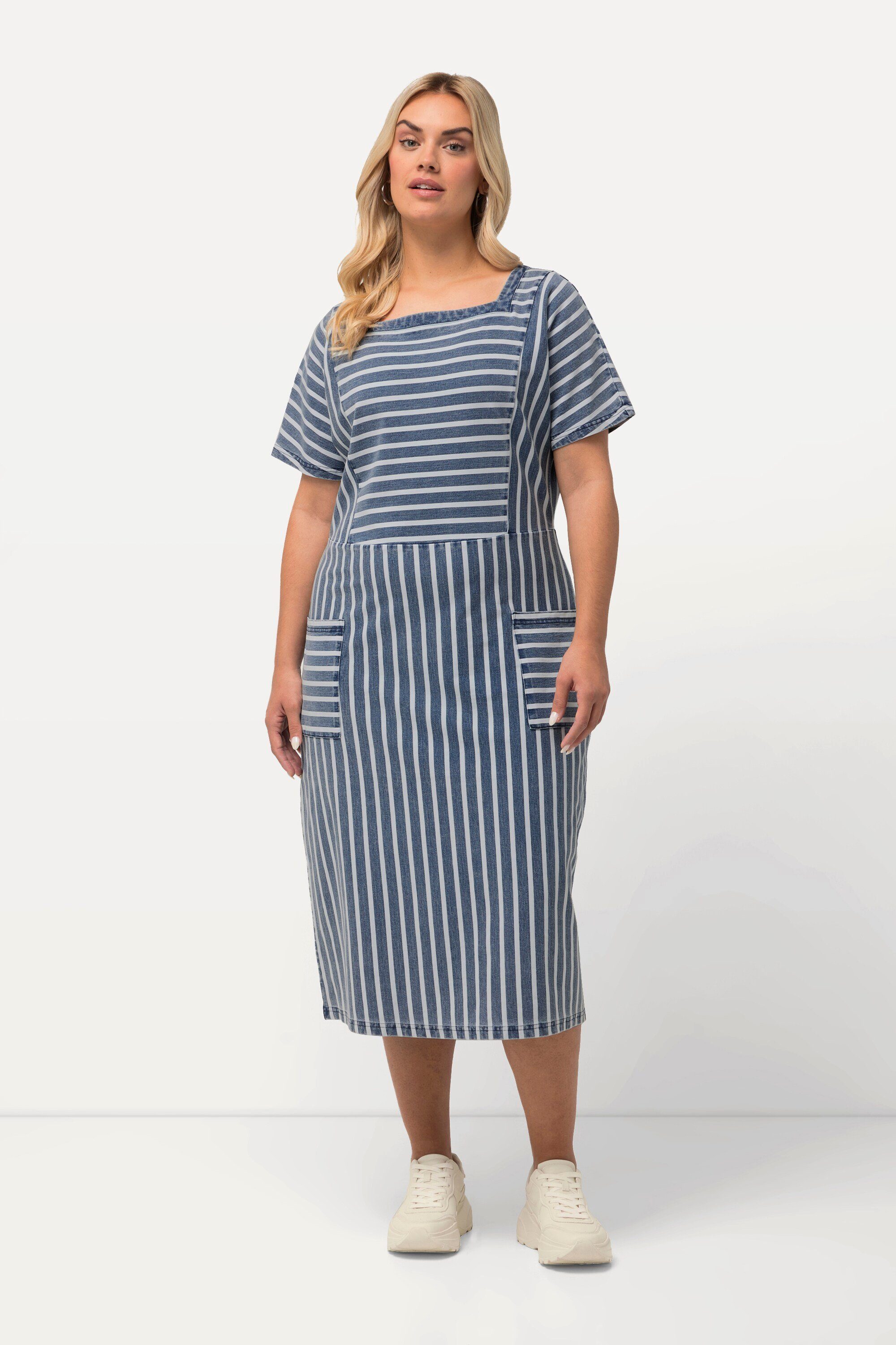 Ulla Popken Sommerkleid Sweat-Midikleid Jeanslook Carree-Ausschnitt